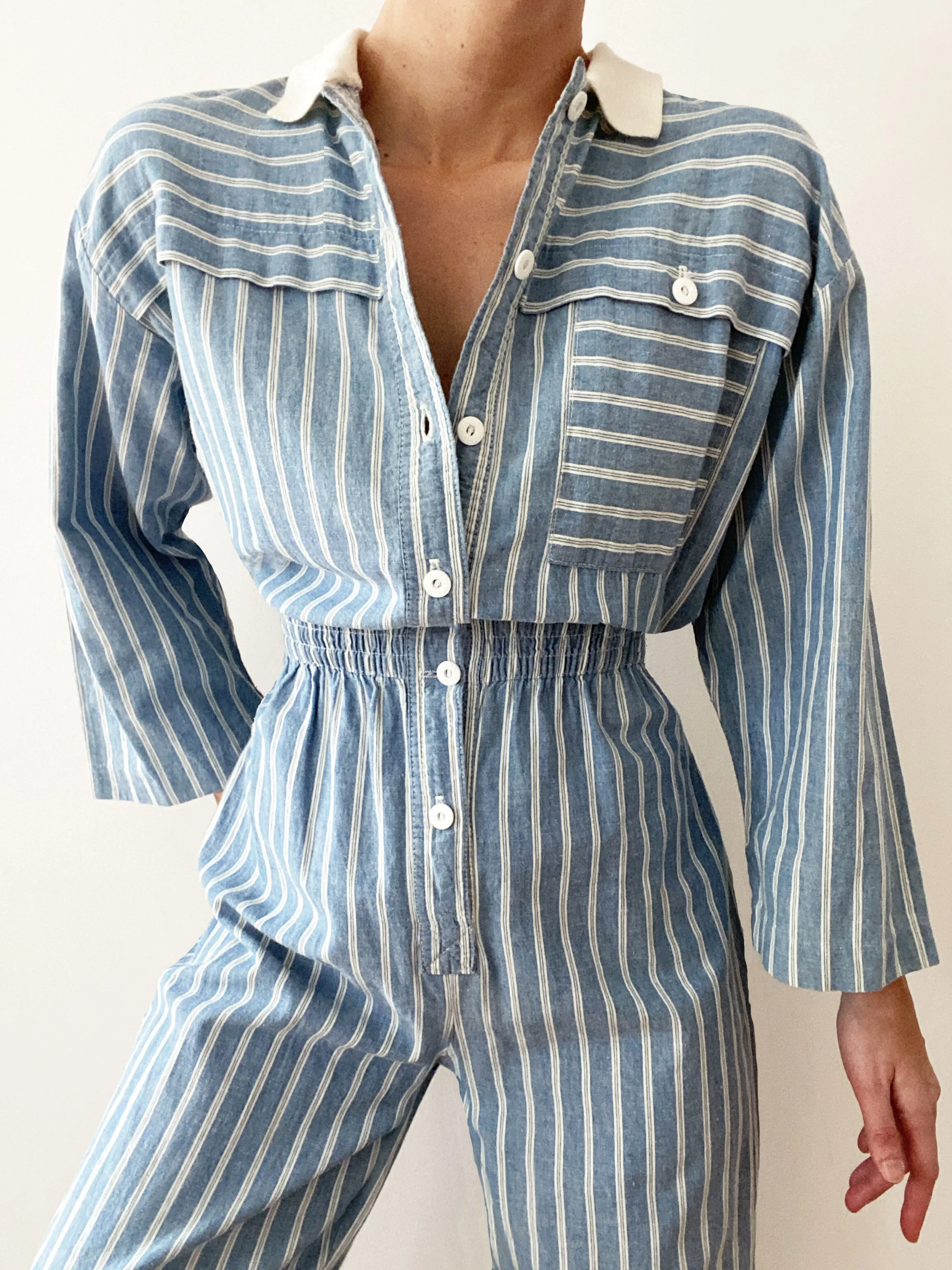 Beautiful Lightweight Denim Striped One-Piece Coverall