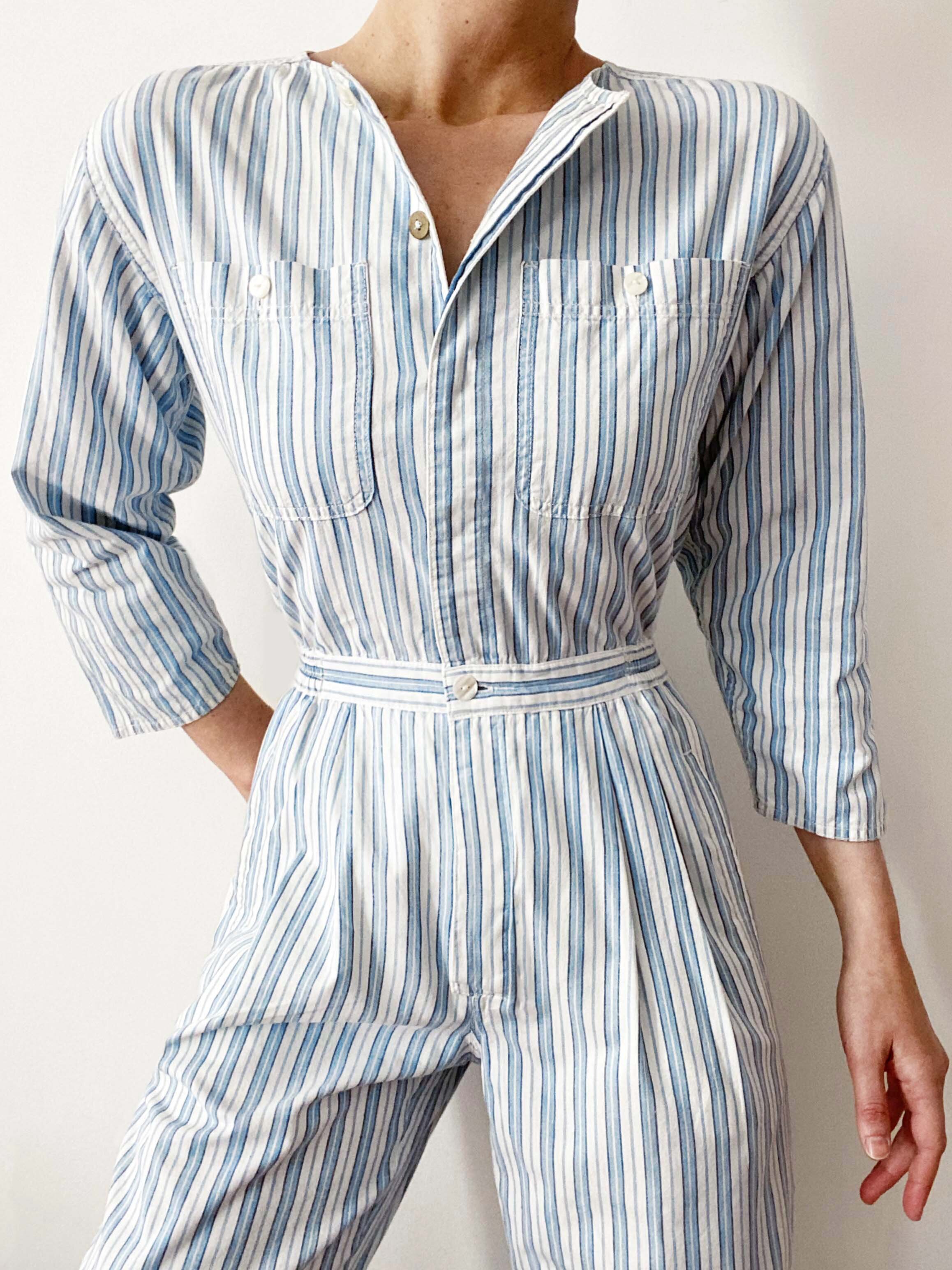 Beautiful Vintage Pencil Stripe Chambray Lightweight Coverall