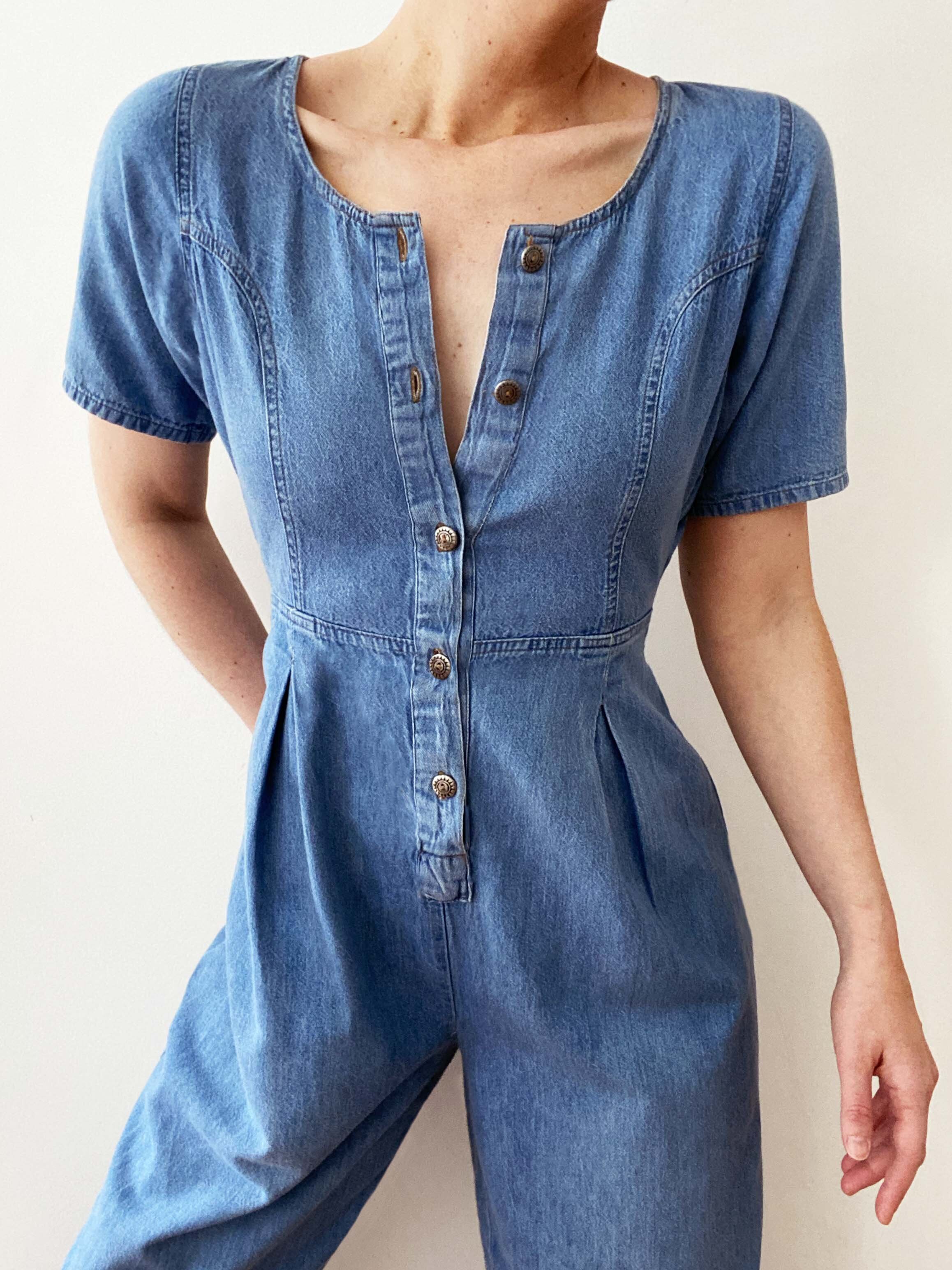 Stunning High Waisted Lightweight Chambray Denim Jumpsuit
