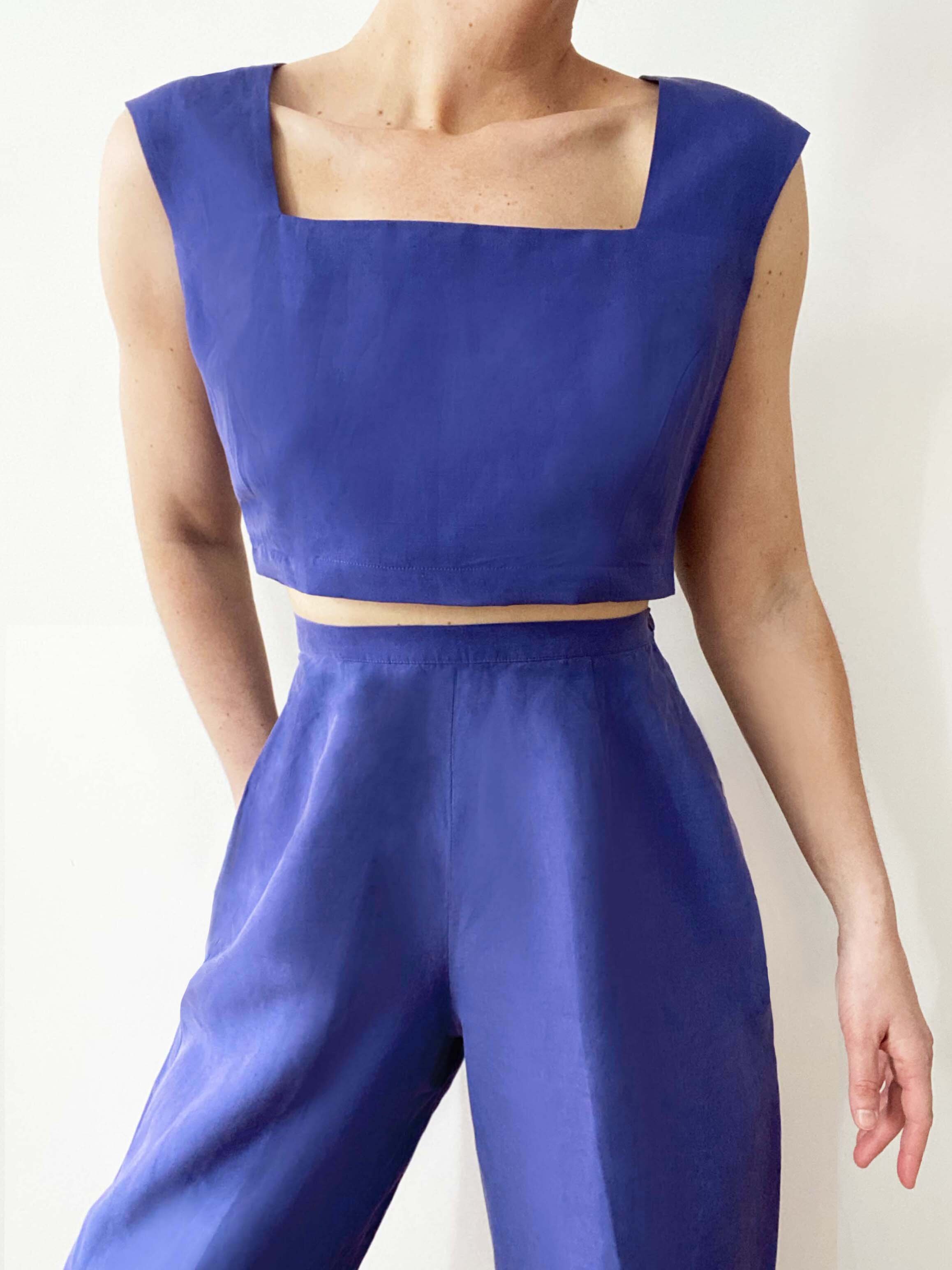 Stunning Cropped Box Top Two-Piece Silk Linen Summer Set