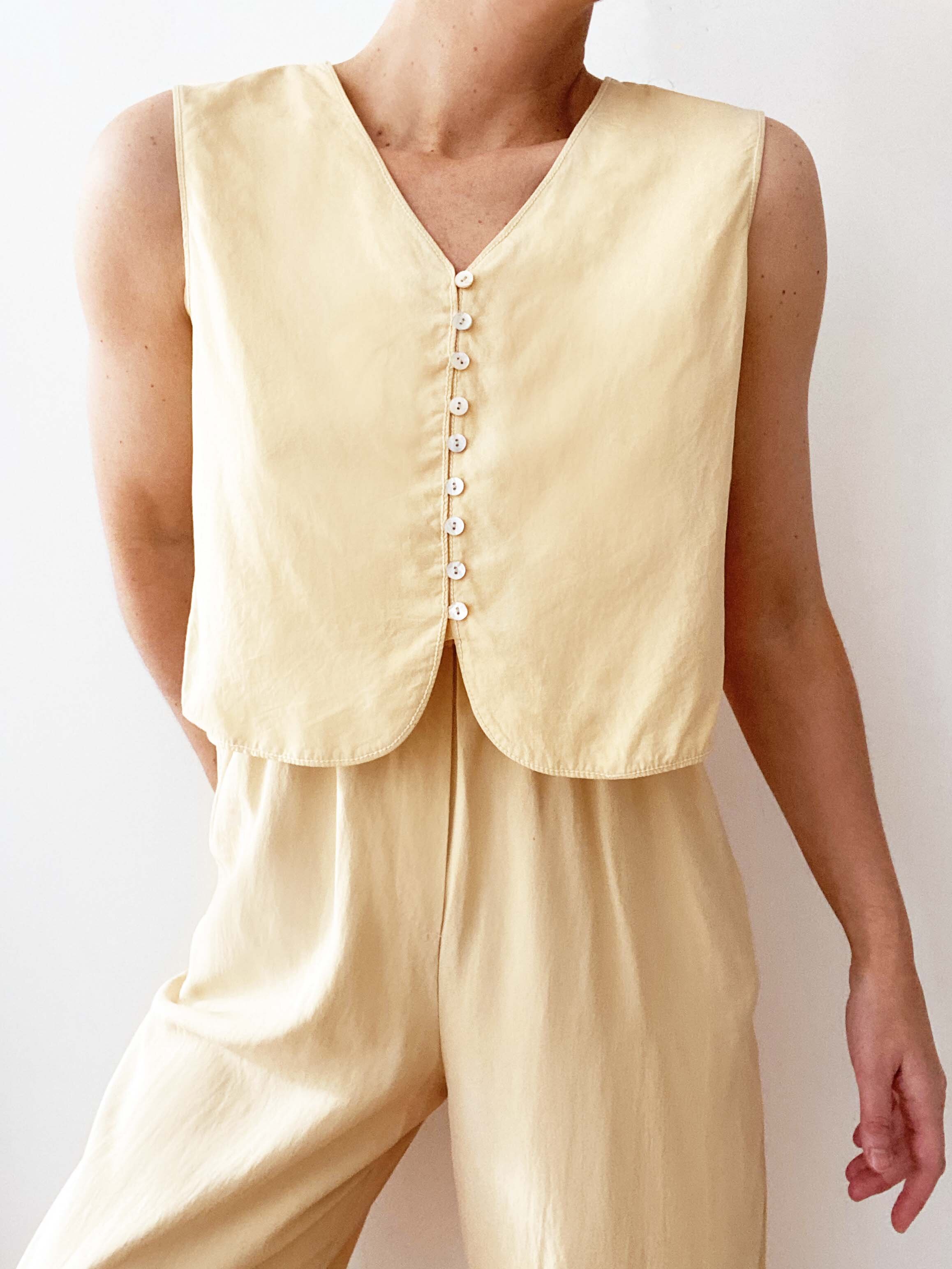 Stunning Two-Piece Pale Yellow Matching Silk Set