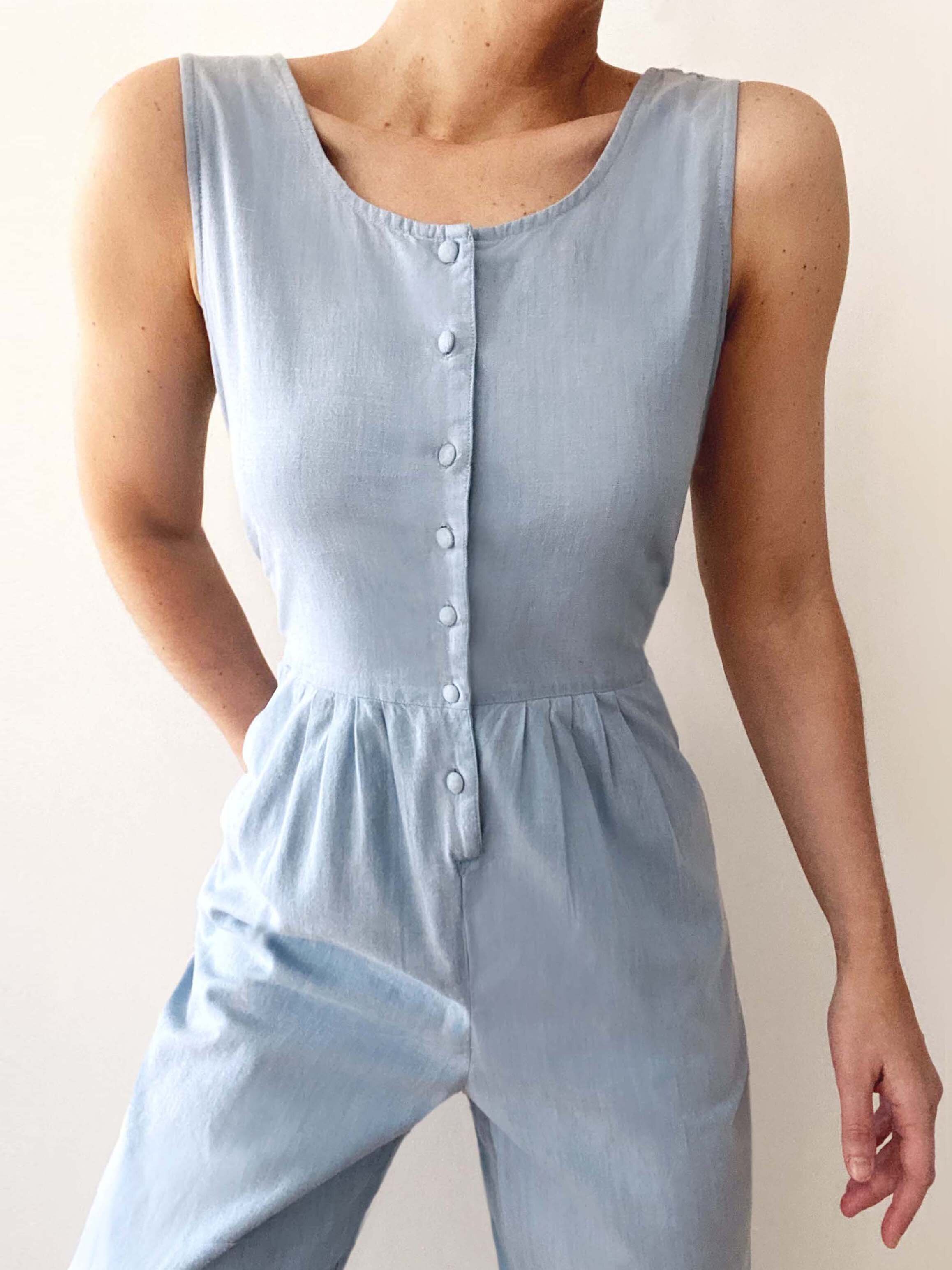 Gorgeous Minimal Pleated Summer Chambray Playsuit