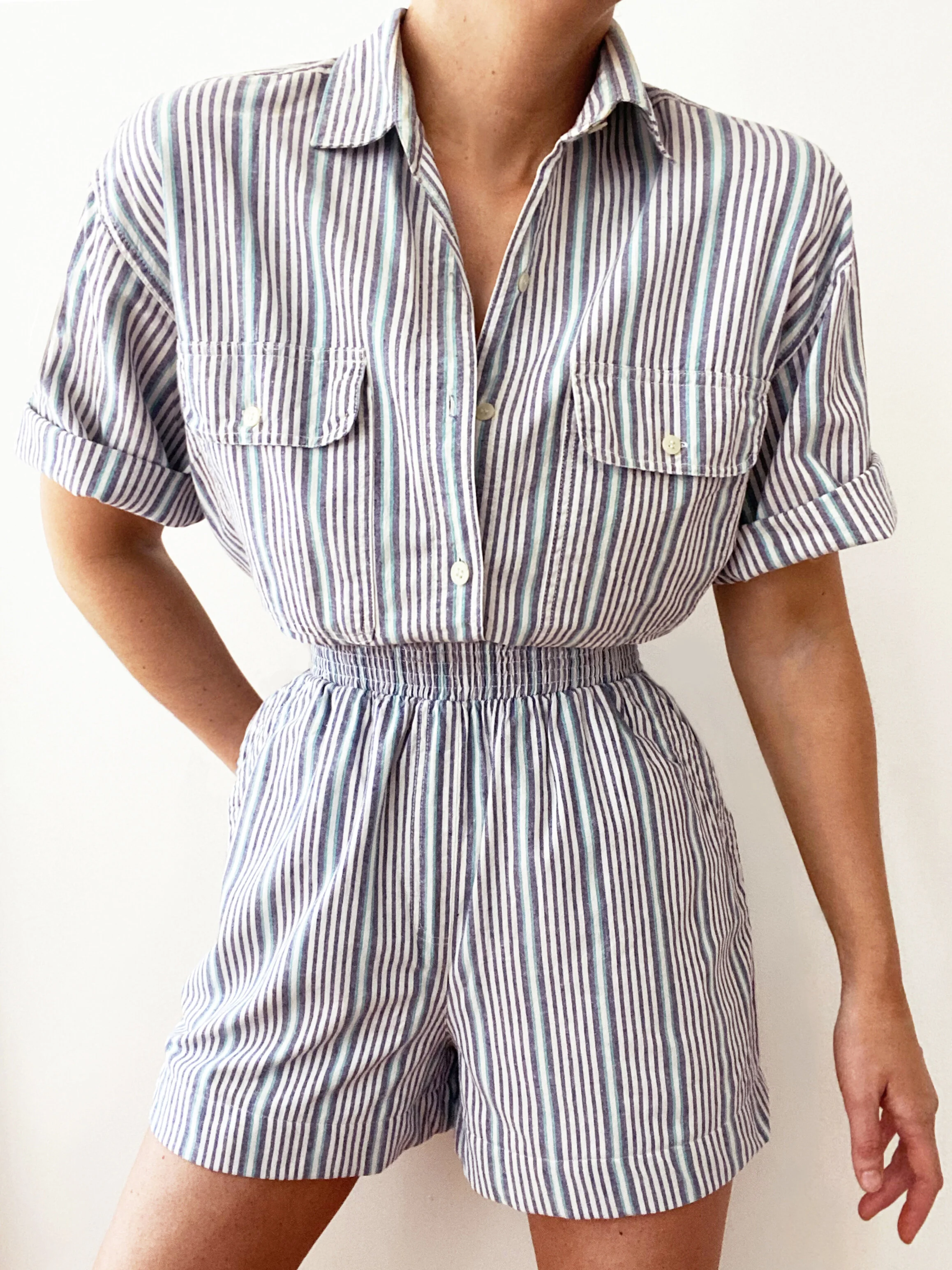 The Perfect Two Piece Matching Button Down Short Set