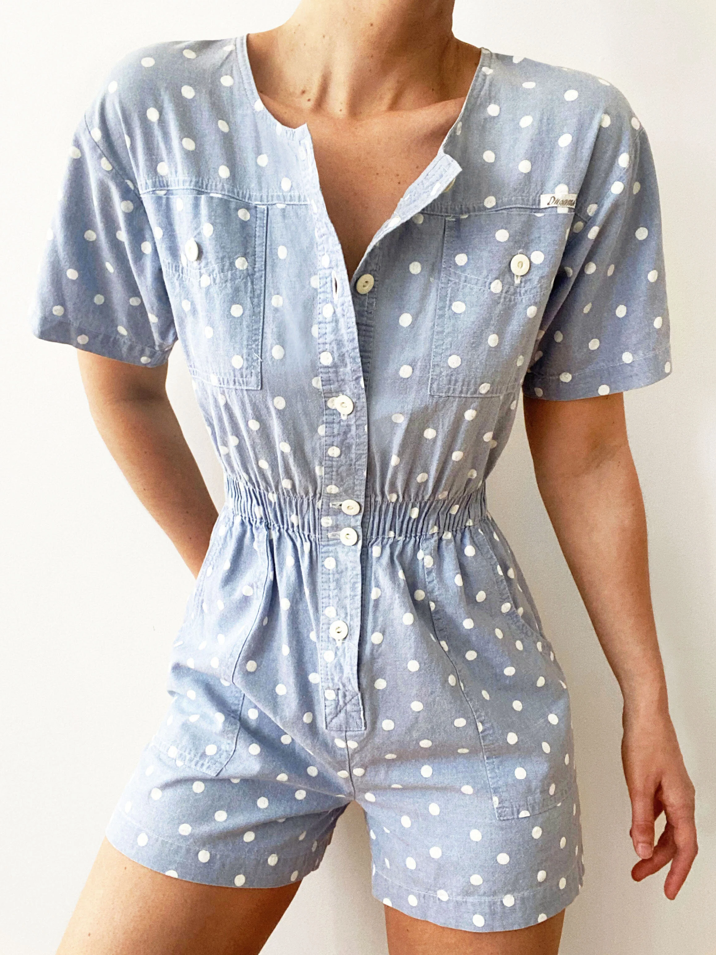 The Cutest Polka Dot Chambray Summer Dreams Romper