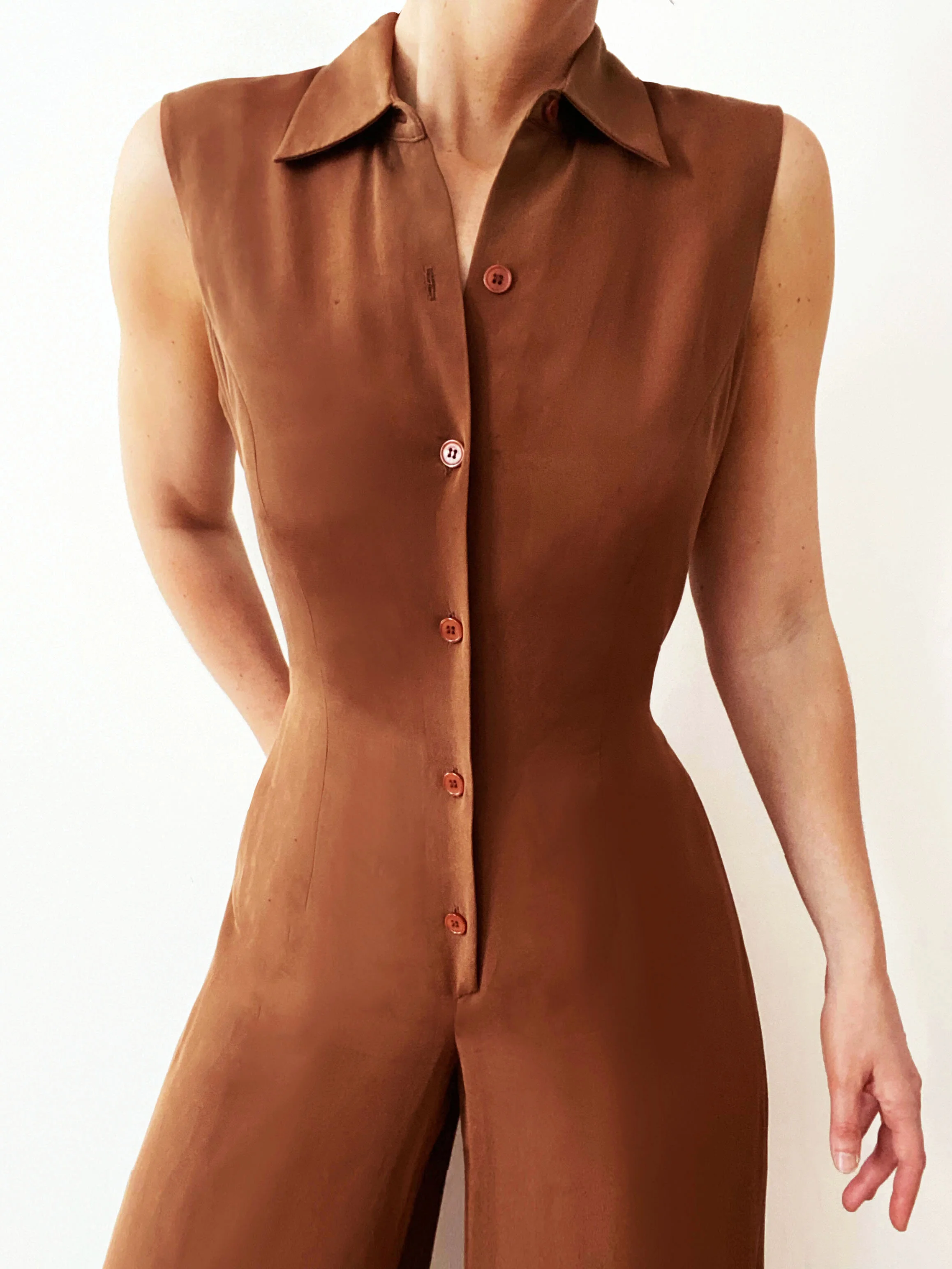 Stunning Burnt Sienna One-Piece Silk Jumpsuit