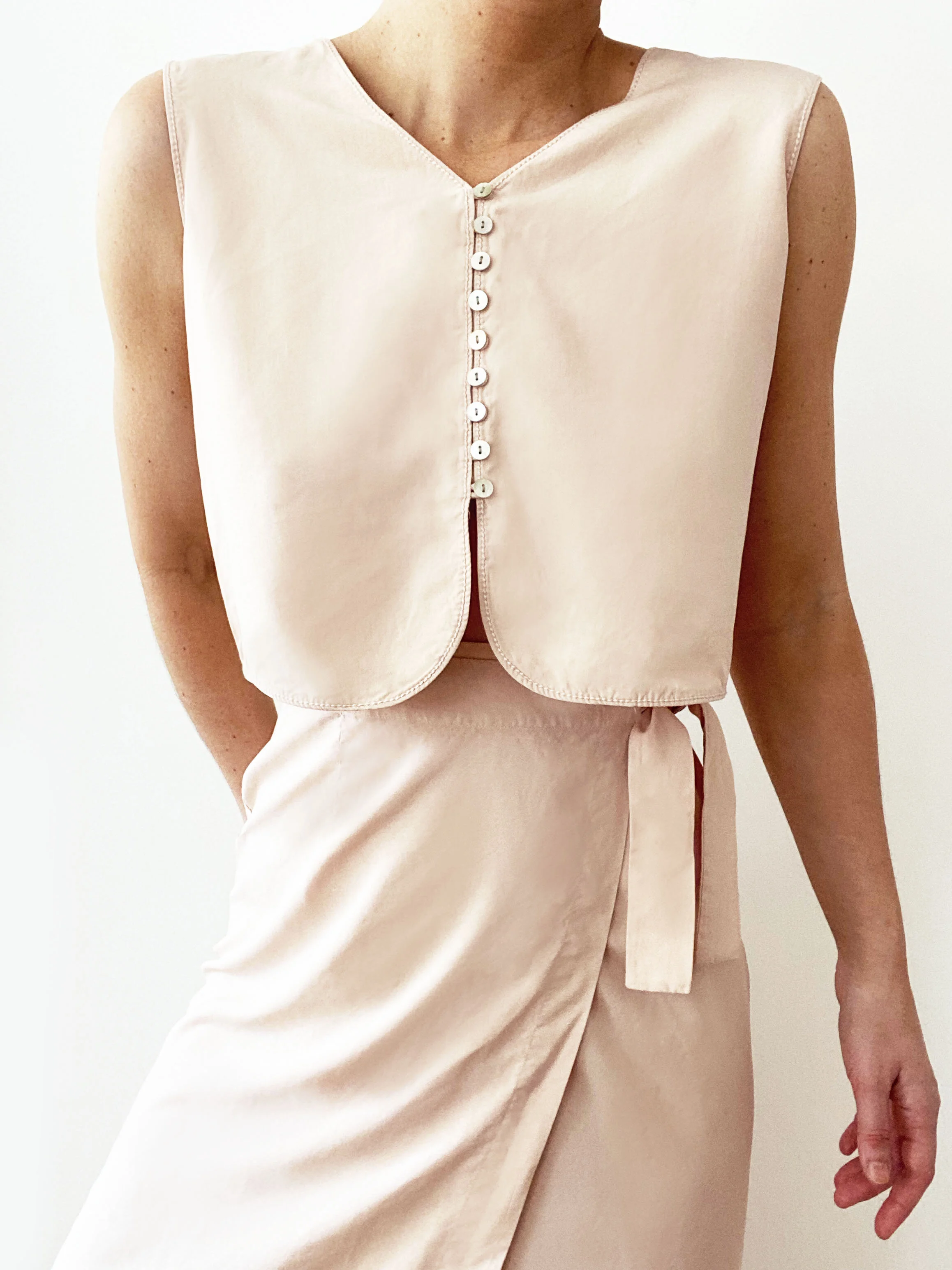 Gorgeous Blush Silk Two Piece Matching Wrap Skirt Set