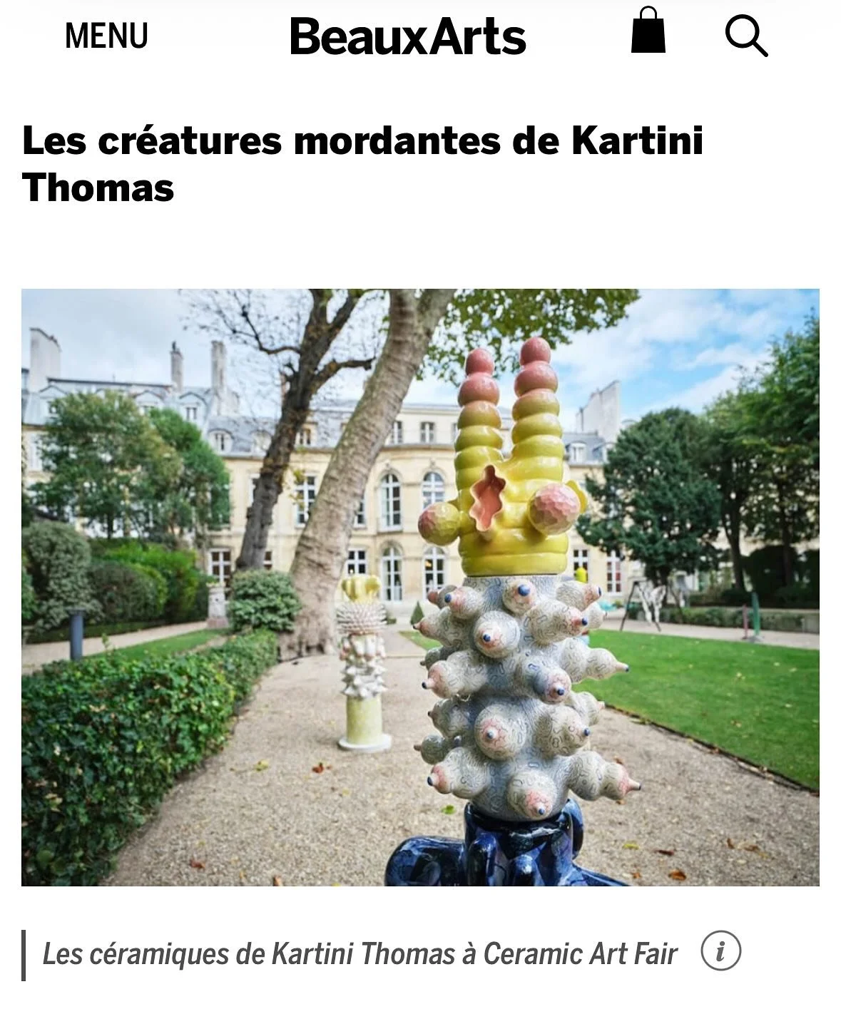 Je suis terrrriblement fi&egrave;re de voir mes cr&eacute;atures dans @beauxarts_magazine ! Merci &agrave; Florelle Guillaume pour cet article foisonnant d&rsquo;adjectifs sensoriels qui font tellement plaisir 🥹 et merci &agrave; @ceramicartfair @le