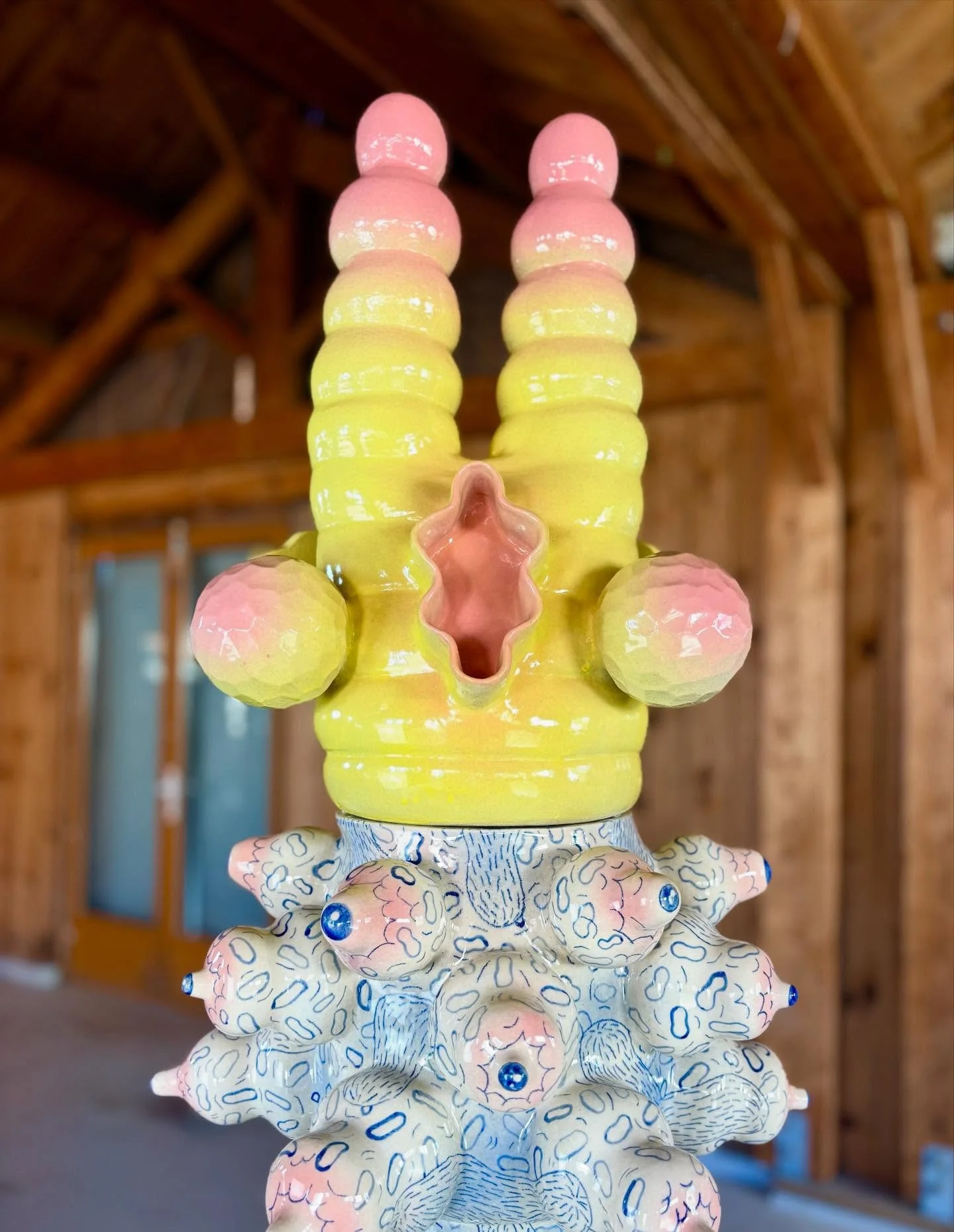 Proof that you can&rsquo;t have too many boobies, and at almost 2m tall, the majestic Fruity Bat loves to lounge in the garden. All in high-fired stoneware and crazy-delicious glazes, I&rsquo;ll miss having her in my workshop! Thanks to @lefebvreetfi