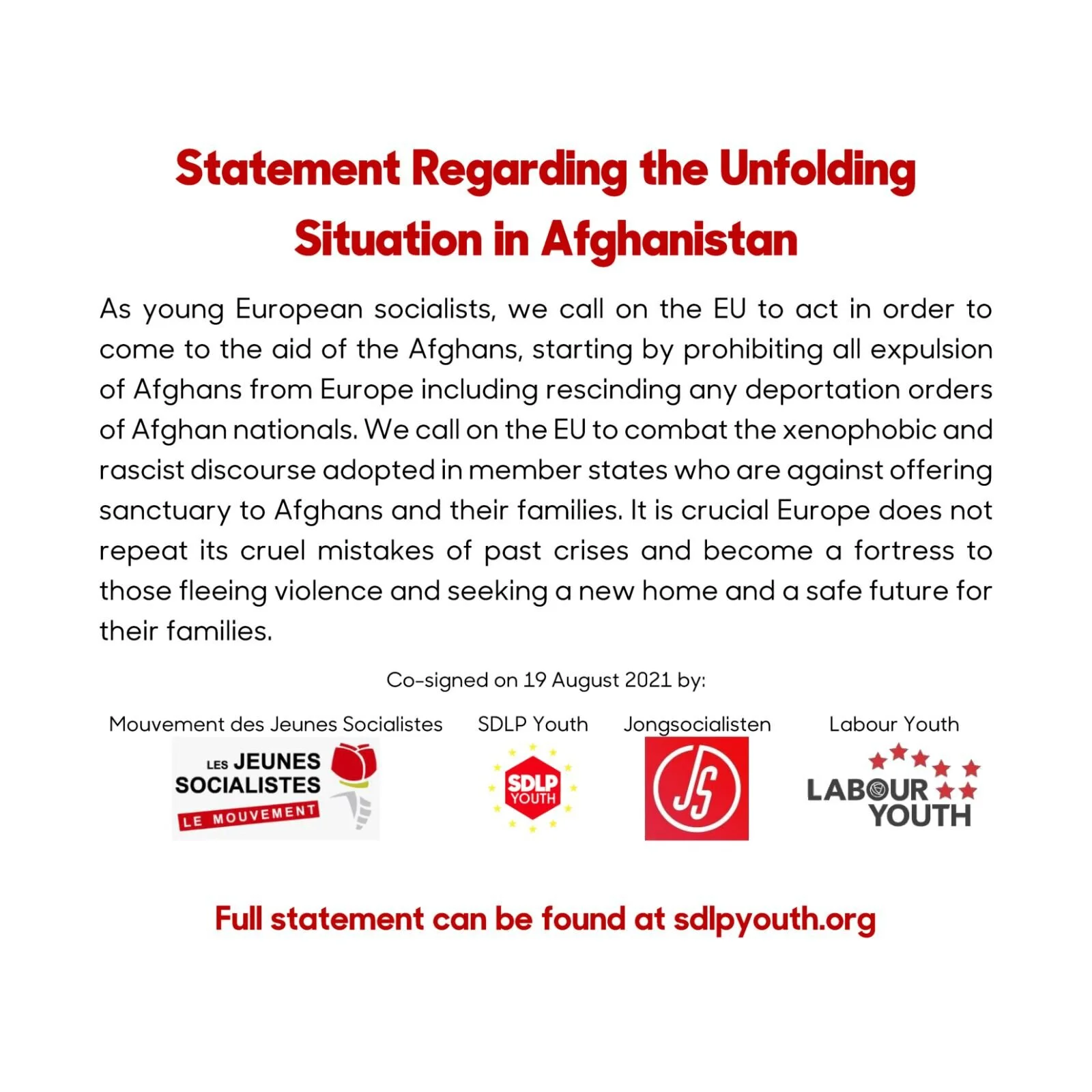 Statement Regarding the Unfolding Situation in Afghanistan