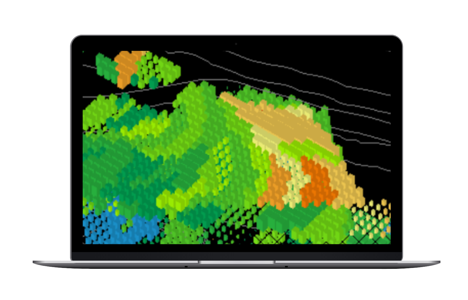 Desktop device mockup showing example of 3D mine block model.