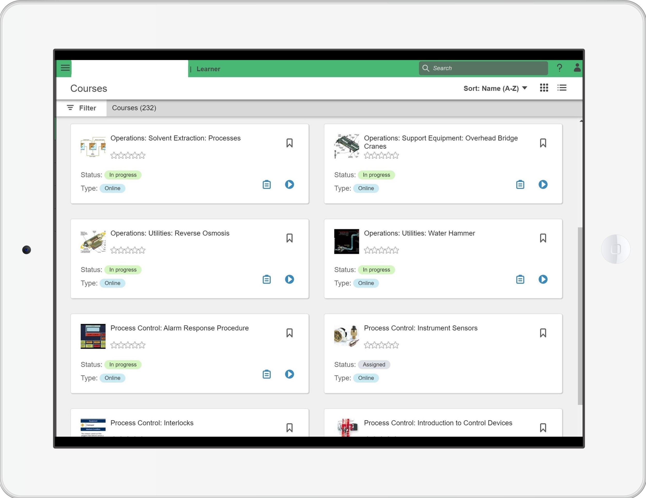 Screenshot of LMS course library.