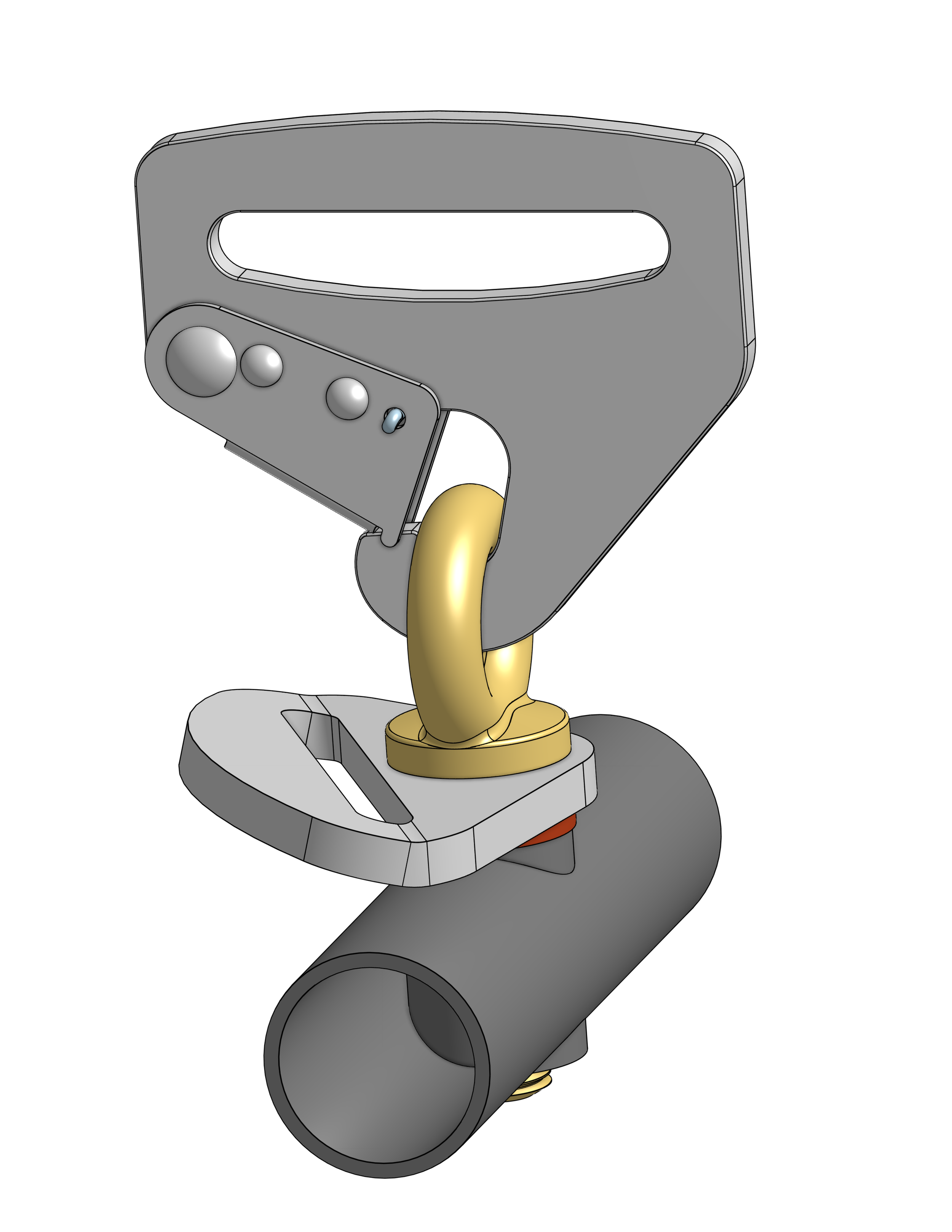 a tube with a welded insert, an eyebolt, a bent driver harness end, a clip for a driver harness belt