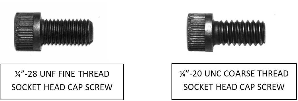 1/4"-28 UNF fine thread socket head cap screw, 1/4"-20 UNC coarse thread socket head cap screw