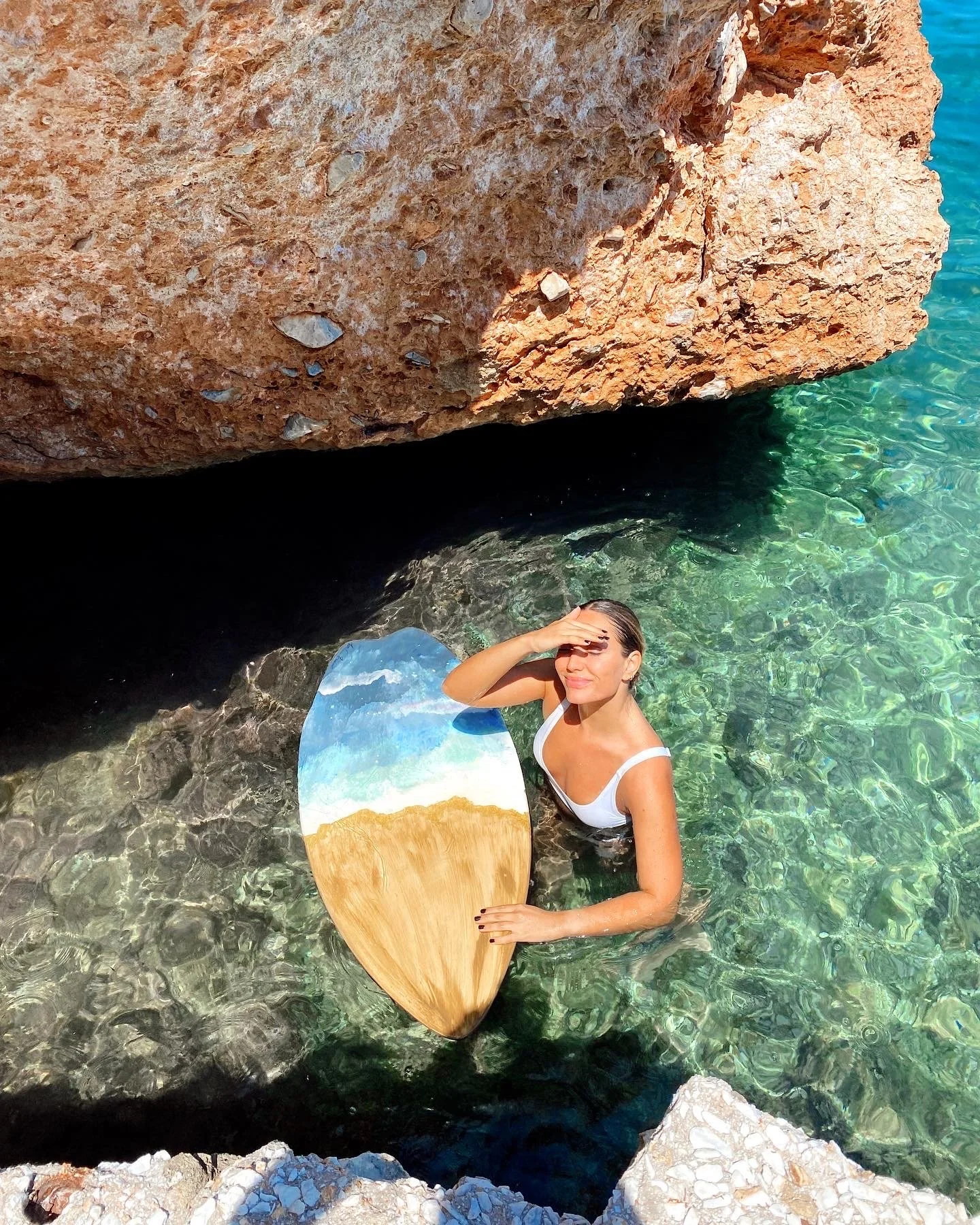 "Wavy" Long Board - Acrylics & Resin on Wood