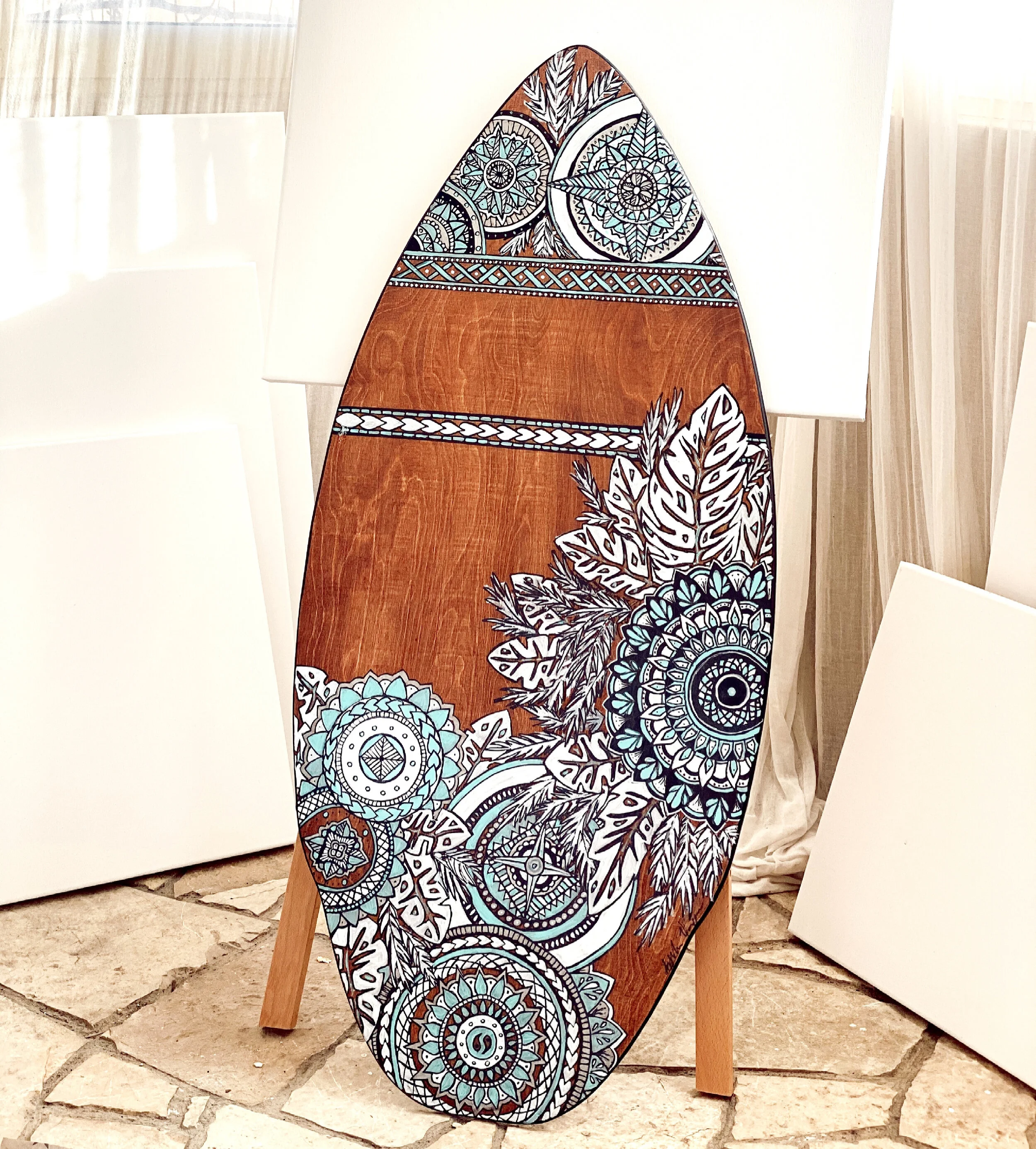 "Mandala" Long Board - Acrylics & Markers on Wood