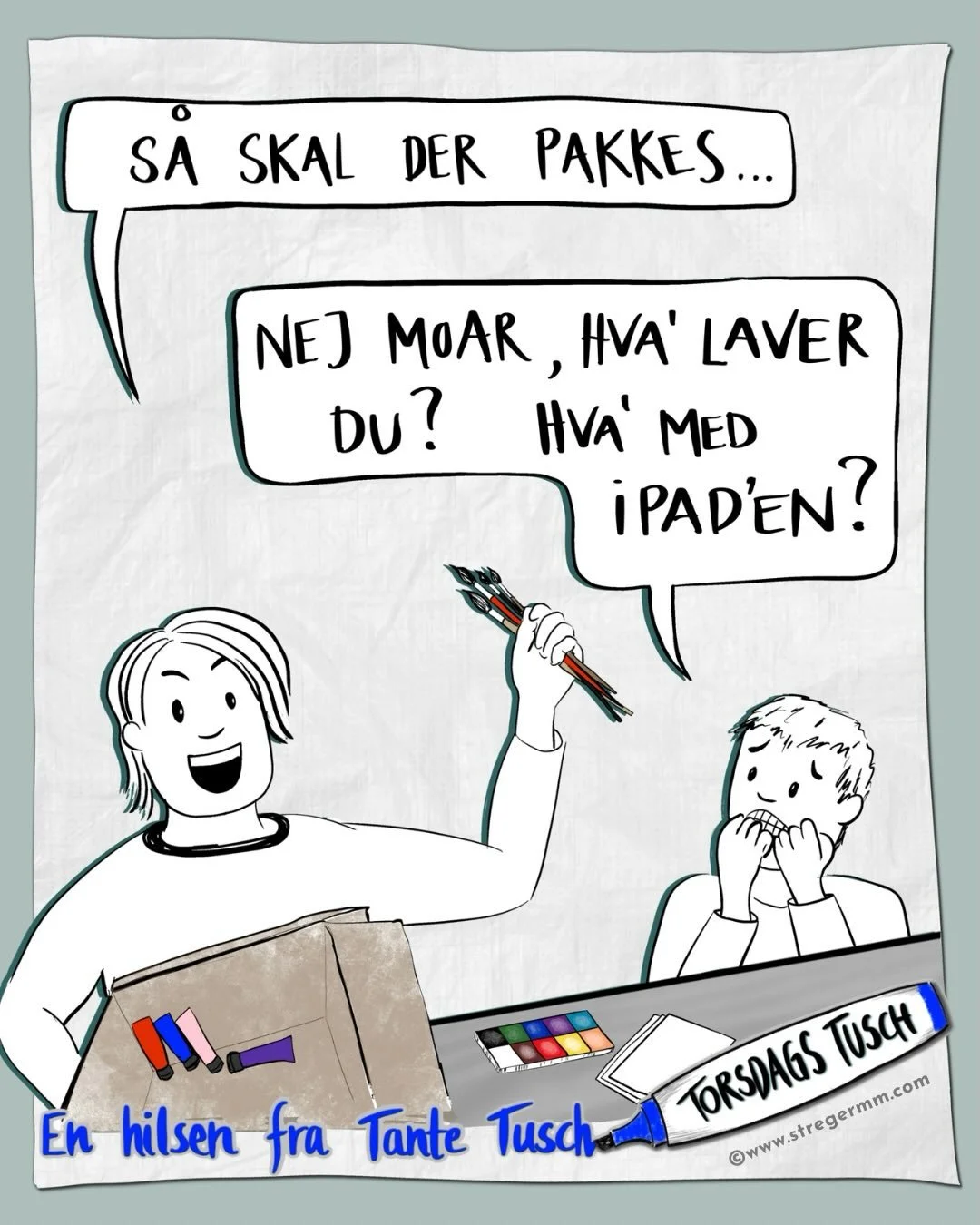 Det er faktisk ikke altid lysten, der mangler &hellip;
Men hvad er det s&aring;?

Kassen.
Den jeg pakkede med store ambitioner om, hvor kreative vi skulle v&aelig;re i ferien.

Den kom ogs&aring; med hjem igen.

Stort set ur&oslash;rt.

Jeg skrev lid