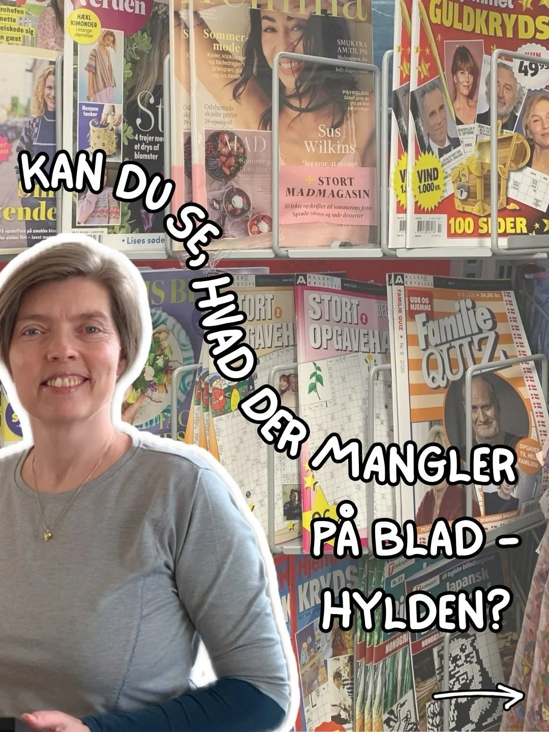 Jeg kan godt lide alle de der opgaveh&aelig;fter, der st&aring;r i bladhylderne i kioskerne og supermarkederne.
S&aring; skal man v&aelig;lge, om det er krydsord, quiz eller m&aring;ske en sudoku, man vil l&oslash;se.

Man skal stave rigtigt, regne r