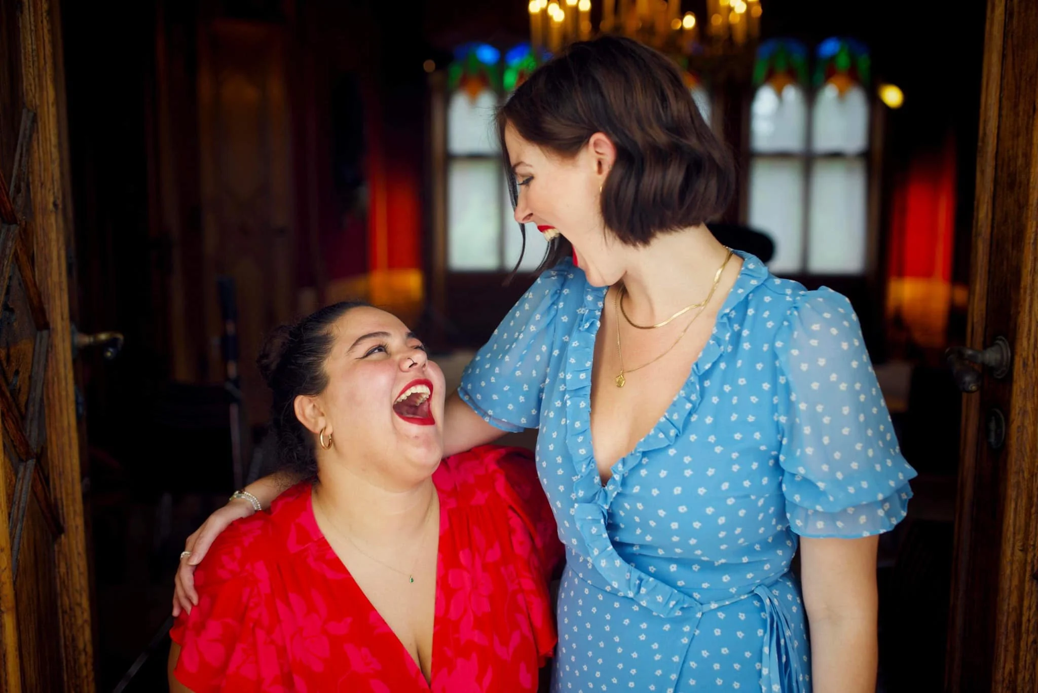 Singers Constantina Nicolaou and Christina Jønsi sharing a laugh.