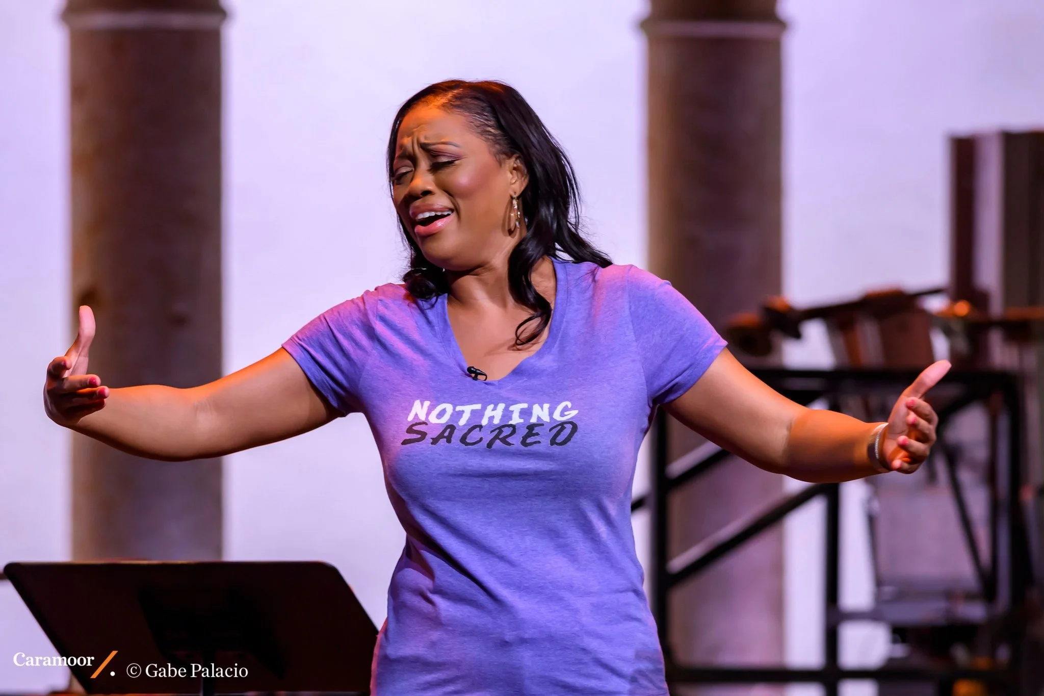 Laquita Mitchell in the On Site Opera world premiere of Lesson Plan, an opera by composer/librettist Rachel J. Peters, based on Georg Philip Telemann’s Der Schulmeister at Caramoor