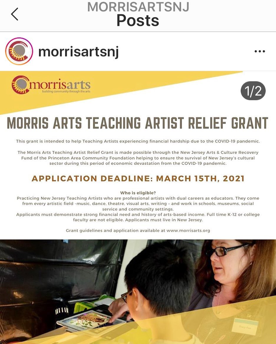 Honored to see my photo &amp; my stopmotion residency highlighted on the Morris Arts Relief Grant 
post/marketing.  So many teaching artists have suffered loss of work/ residency programs with covid 19 - myself included. I&rsquo;m just focusing on th