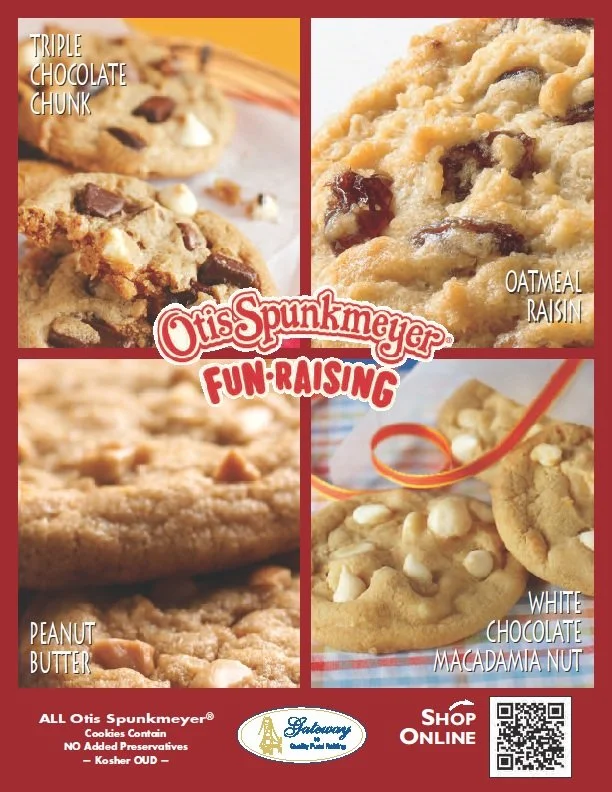 Fall 2026 Otis Spunkmeyer frozen desserts fundraising brochure with cookie dough, cheesecakes, cake rolls, and more!