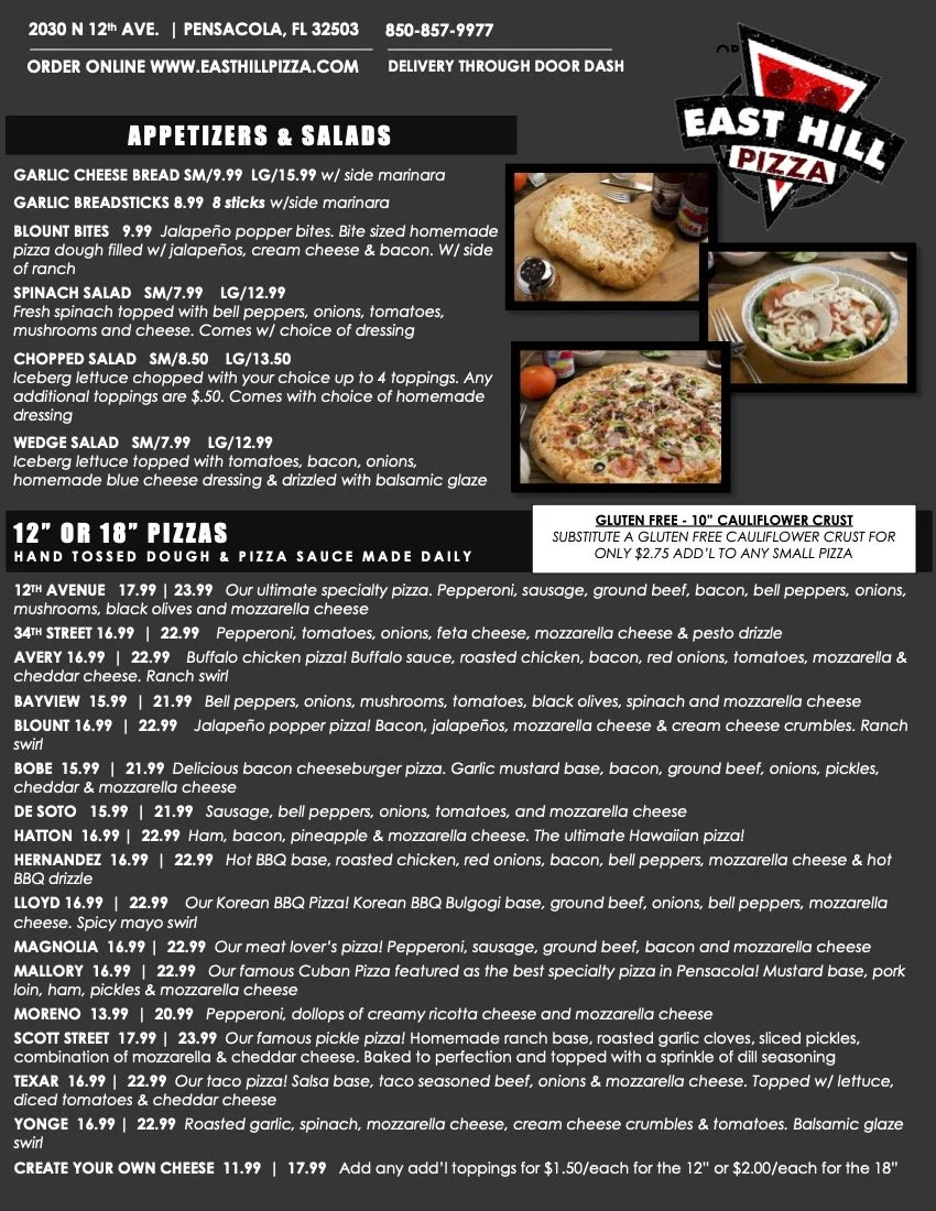 Menu — East Hill Pizza