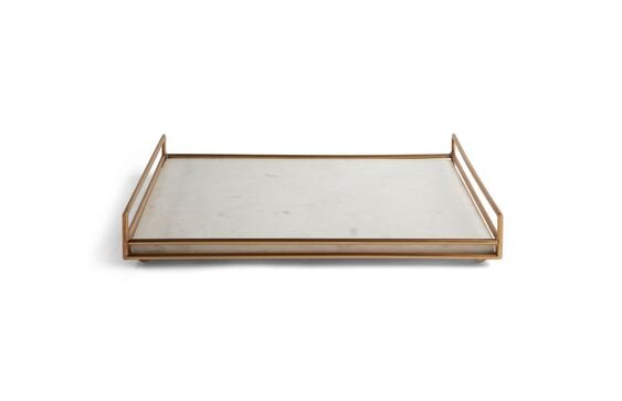 Valentina Tray, Honed White Marble / Natural Brass