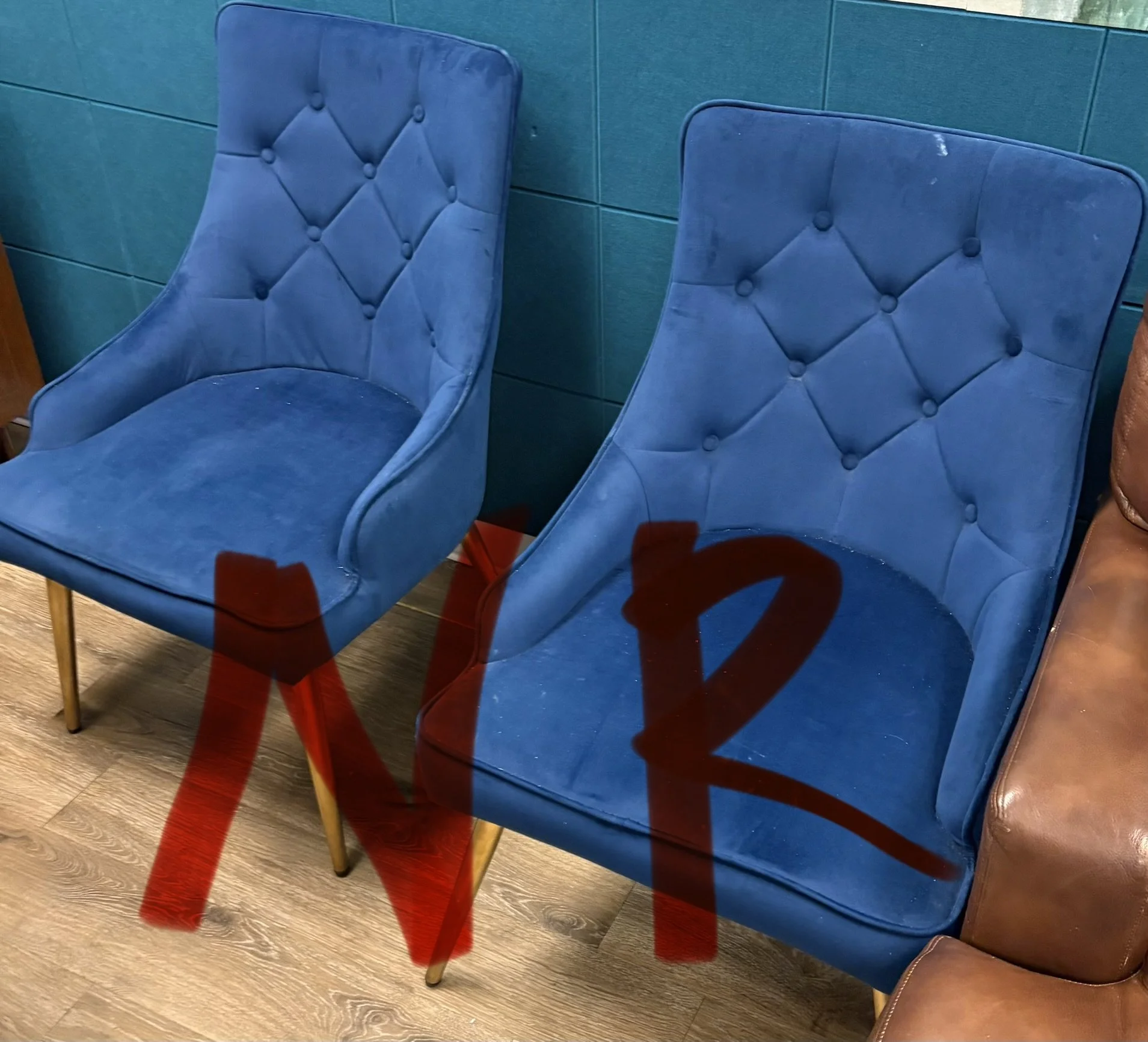 Lot NR - two blue chairs