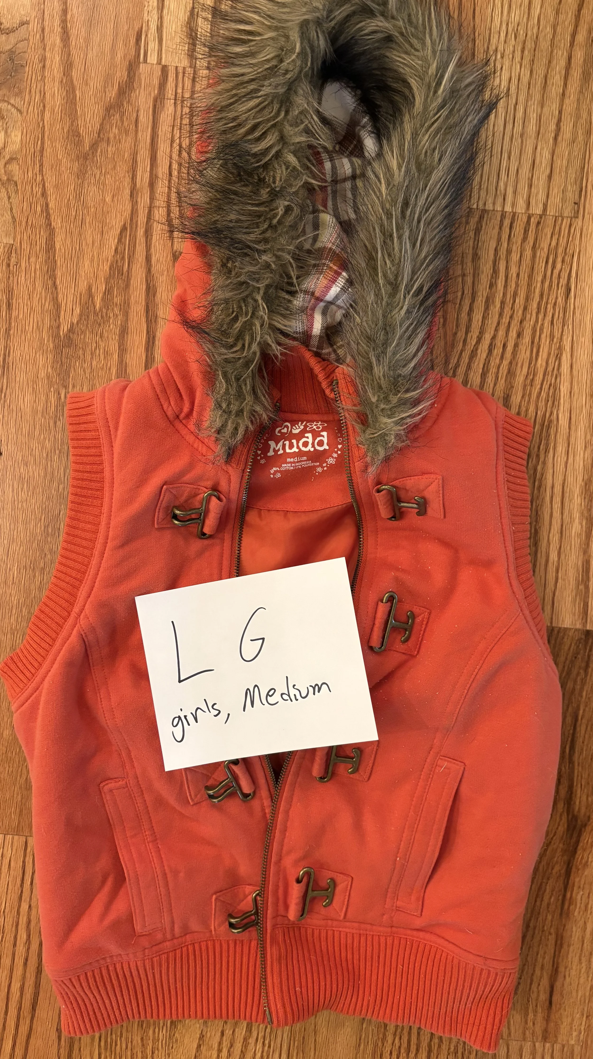 Lot LG Girls size medium orange coat no sleeves