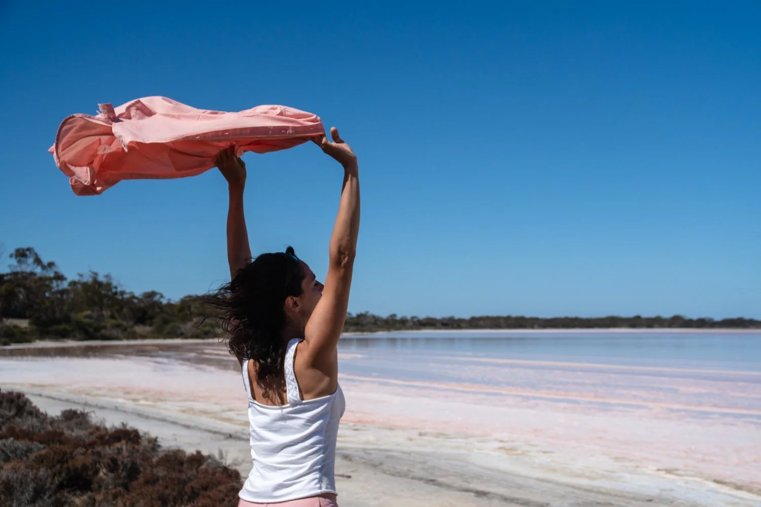 Pink and blue Lake Camm in Australia