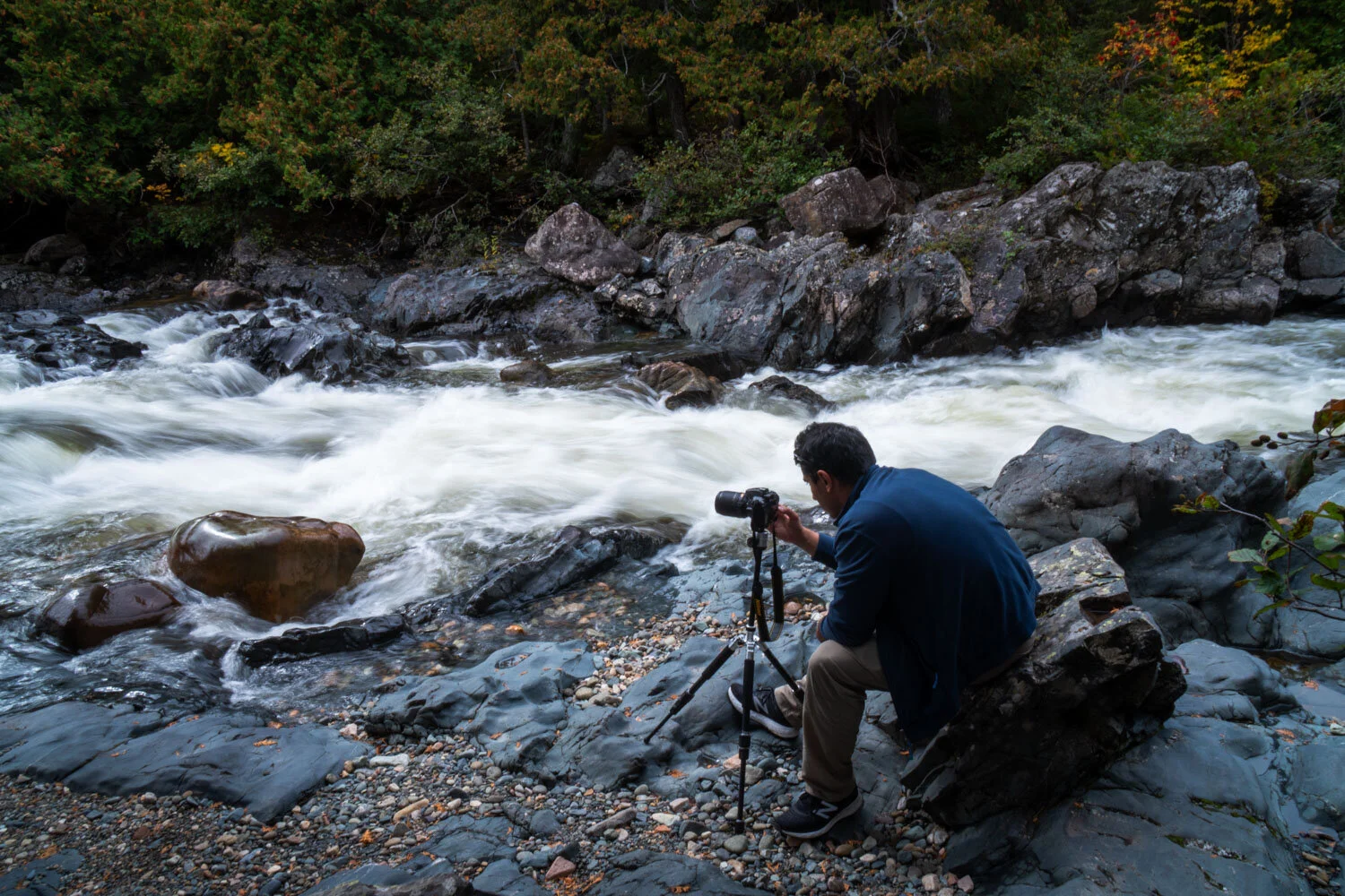 Taking a long exposure from a river
