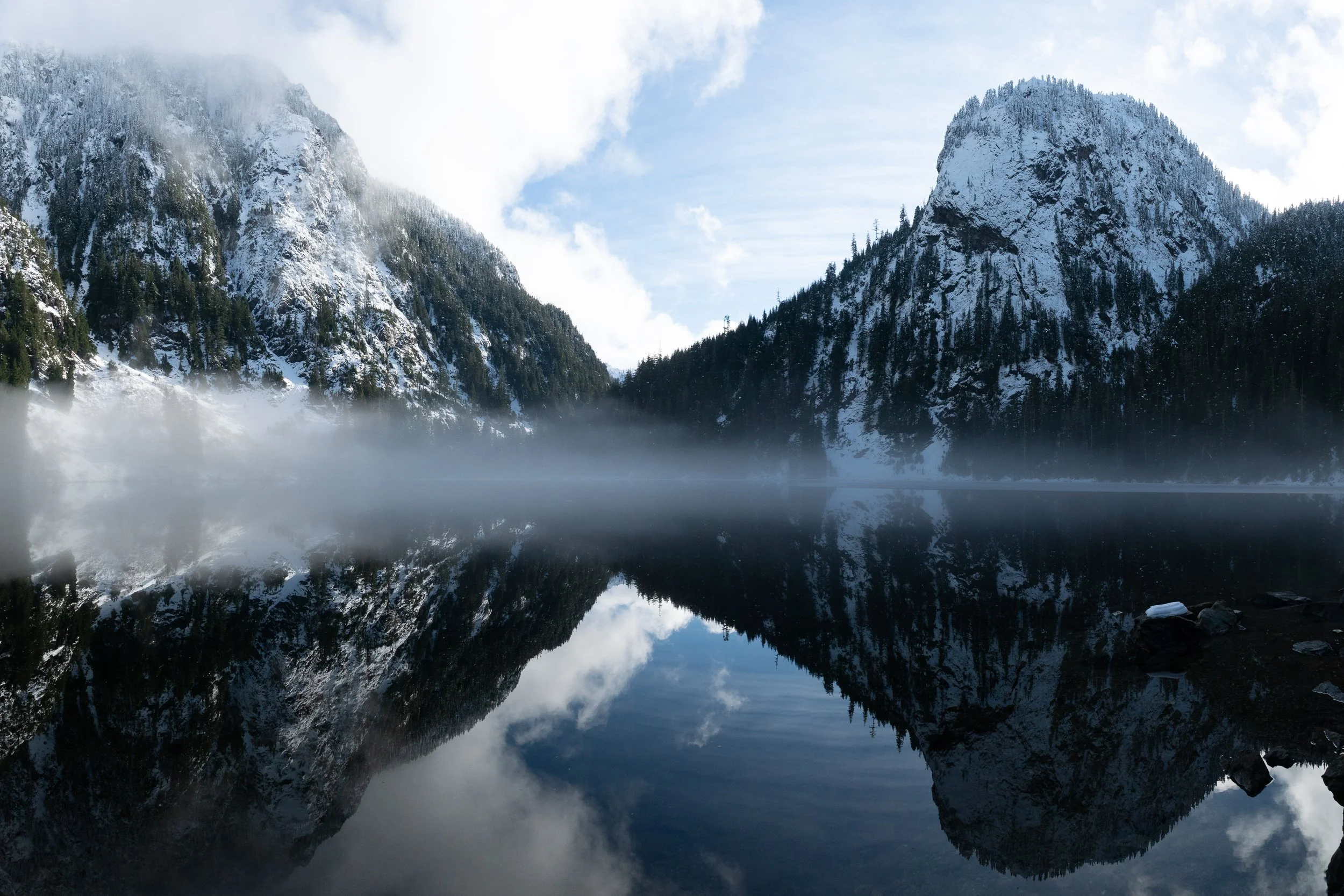 Deeks Lake in British Columbia in winter mist