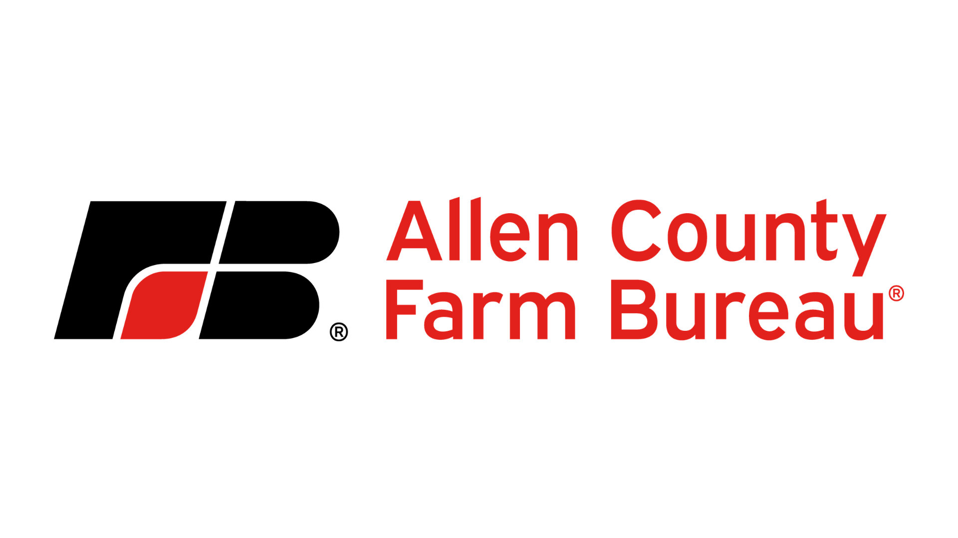 Logo of the Allen County Farm Bureau featuring a stylized black and red graphic alongside red text.