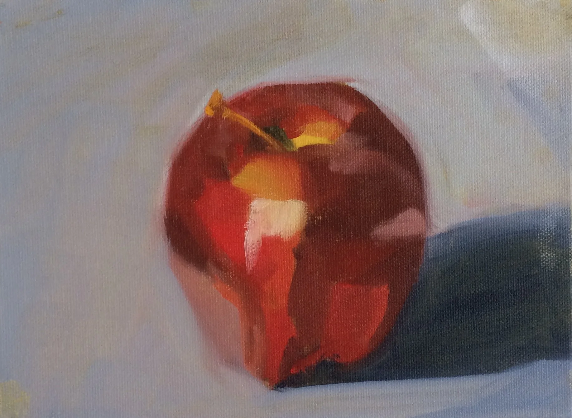 apple on blue - 8x6, oil on canvas panel, sold