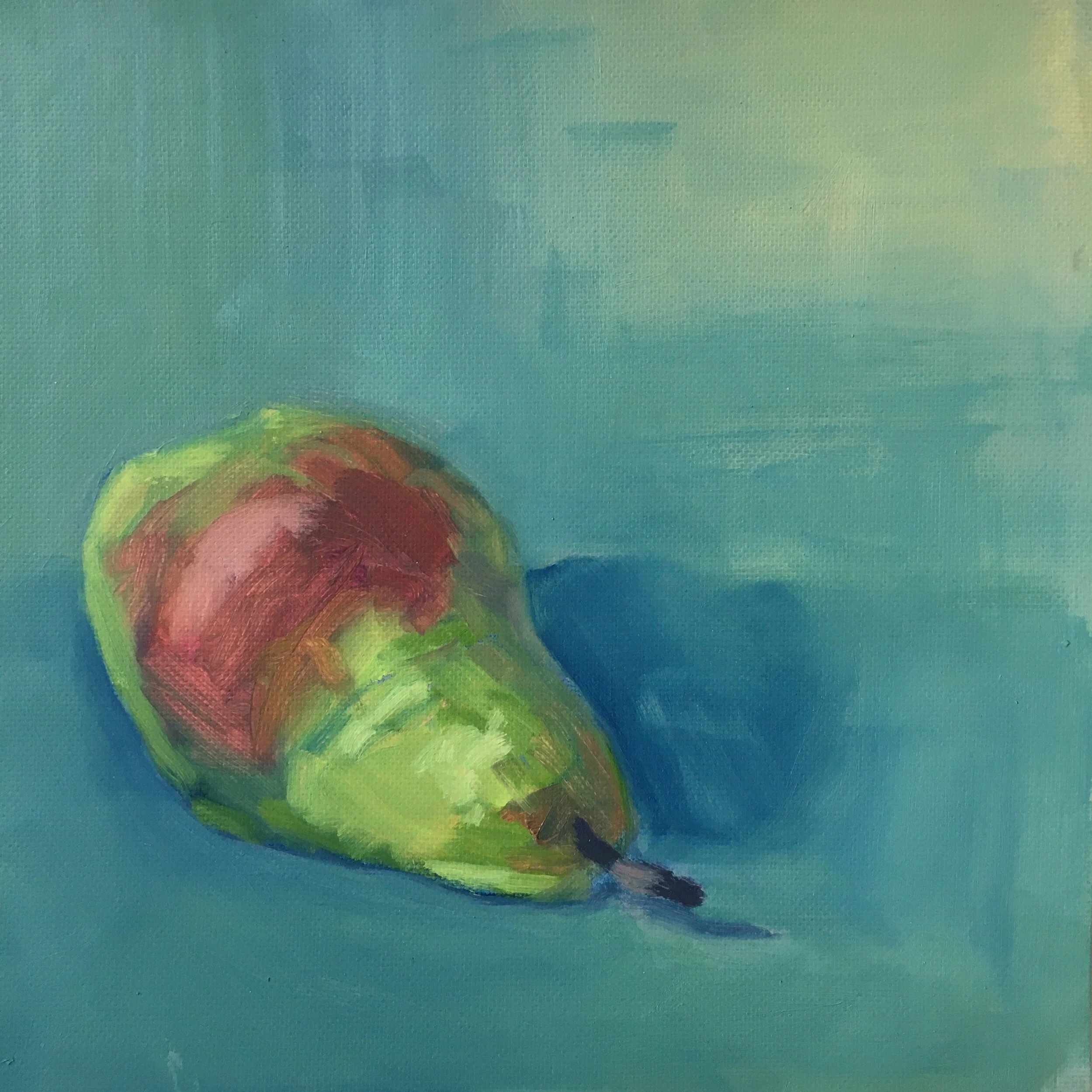 single pear - 8x8, oil on paper, $65