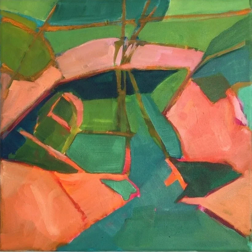 rush creek - 12x12, oil on canvas, framed,$150