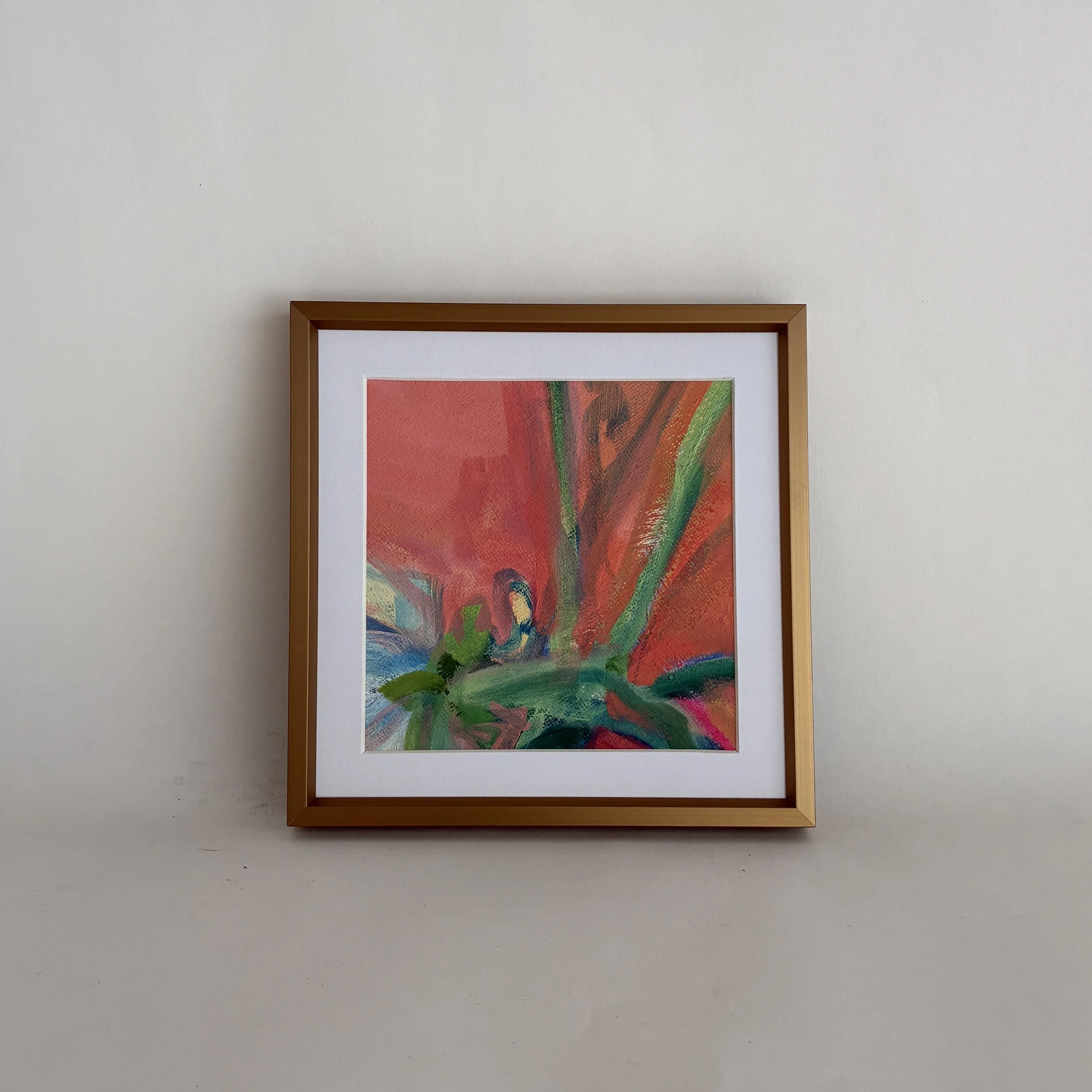 cut flowers , 5x5 inches, oil on canvas, framed in brass
six versions, each sold separately, $30
