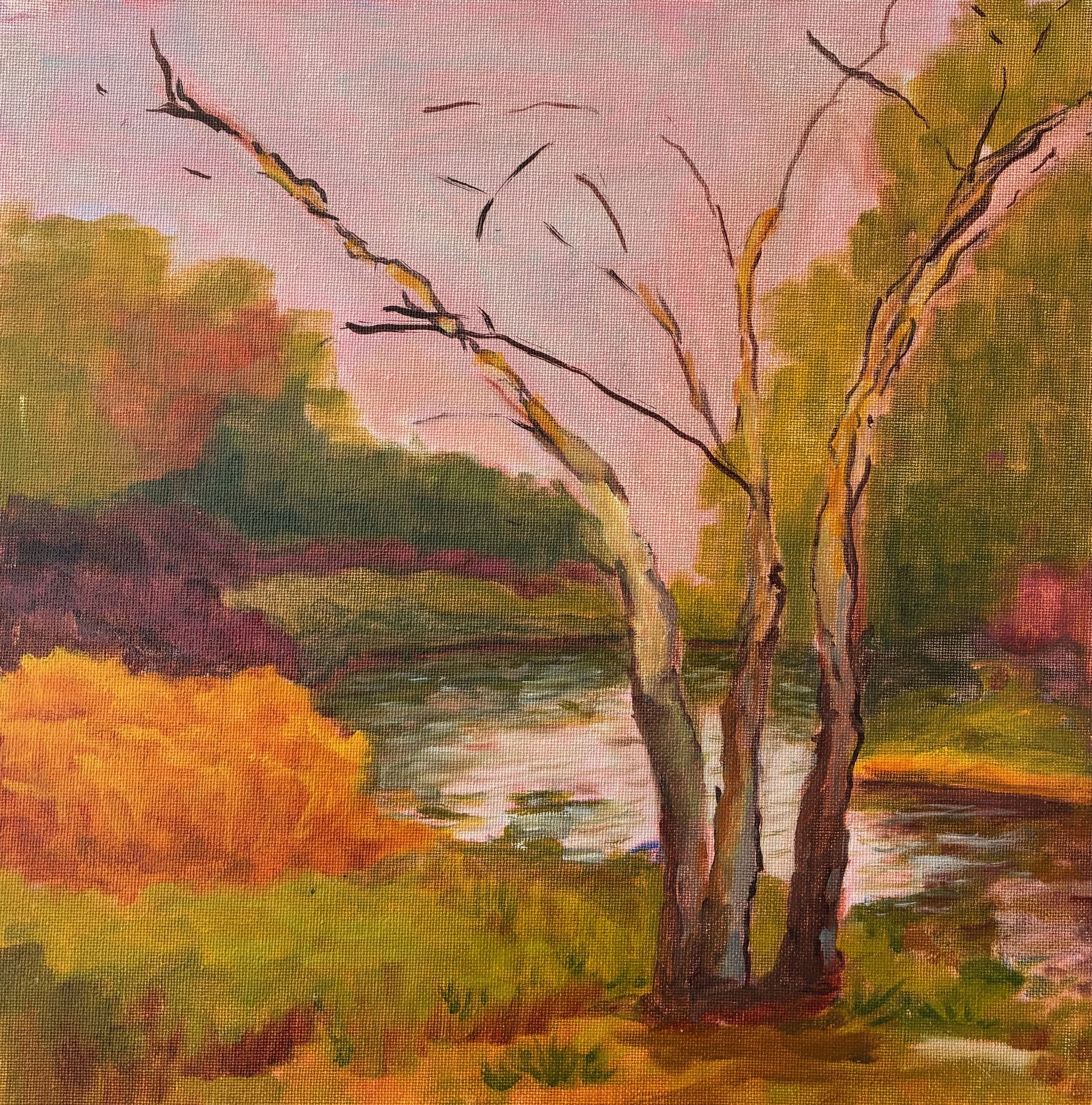 river birch - 12x12, oil on canvas panel, framed,  $150