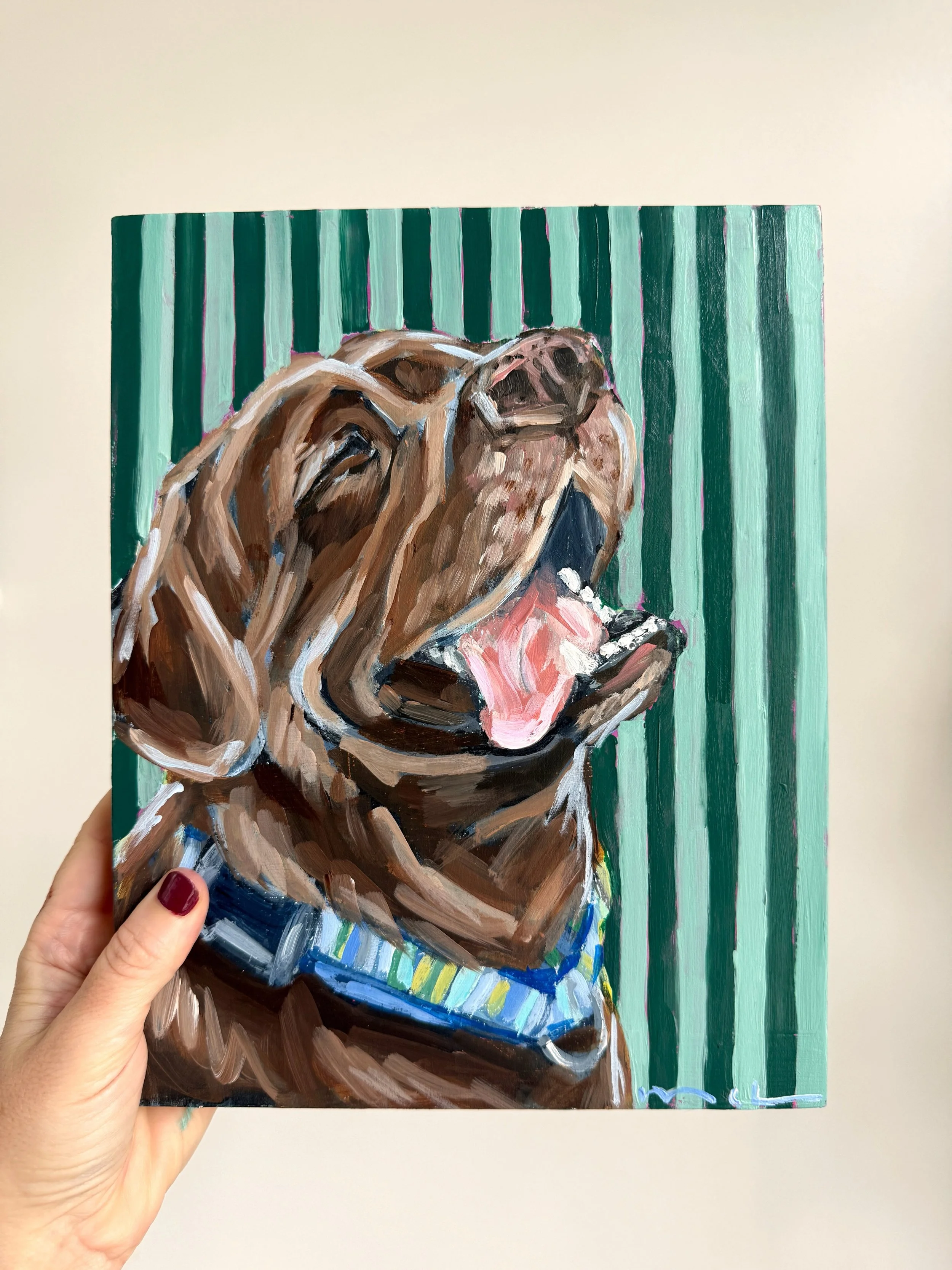 Remember this semi custom portrait, &ldquo;Certified Good Boy&rdquo;? (Swipe to see the original) Well a client bought it and ask if I could change the color to match her chocolate lab, and yes! I can do that. :) Semi custom portraits are ones that I