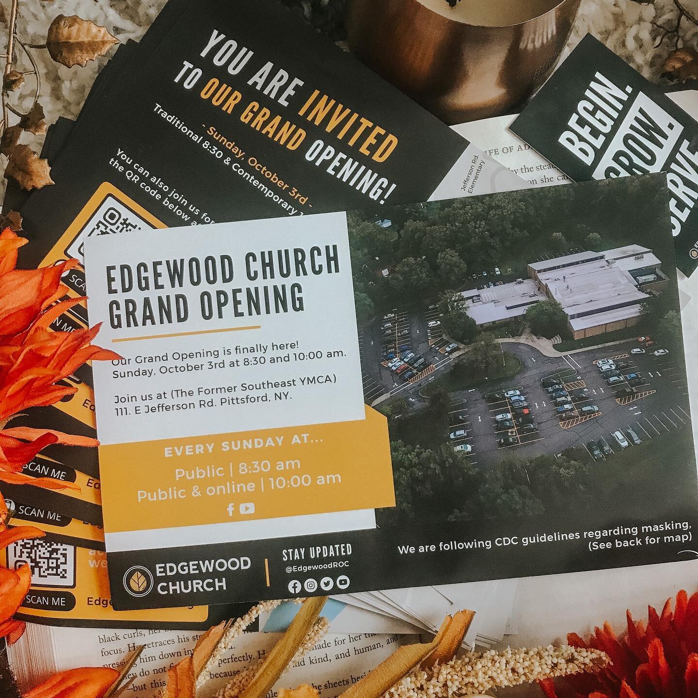 I had the pleasure of creating grand opening mailer &amp; flyers for Edgewood Church. Edgewood is located in Pittsford, NY. (A smaller town in Rochester)

If you have a chance, their GRAND OPENING is this Sunday at 10:00 am! 🎉🎈🎊
If you can&rsquo;t