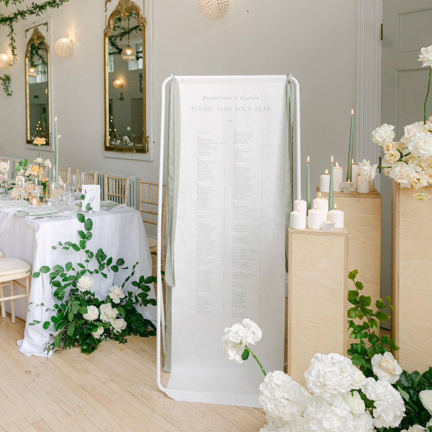 Long tables, layered greens, candlelight, and a seating plan that feels like part of the design 🖤

Photo @peter_carvill
Venue @gloster_house 
Seating plan @crumandco 
Rentals @signature_rentals 

#glosterhousewedding #weddingplanningireland