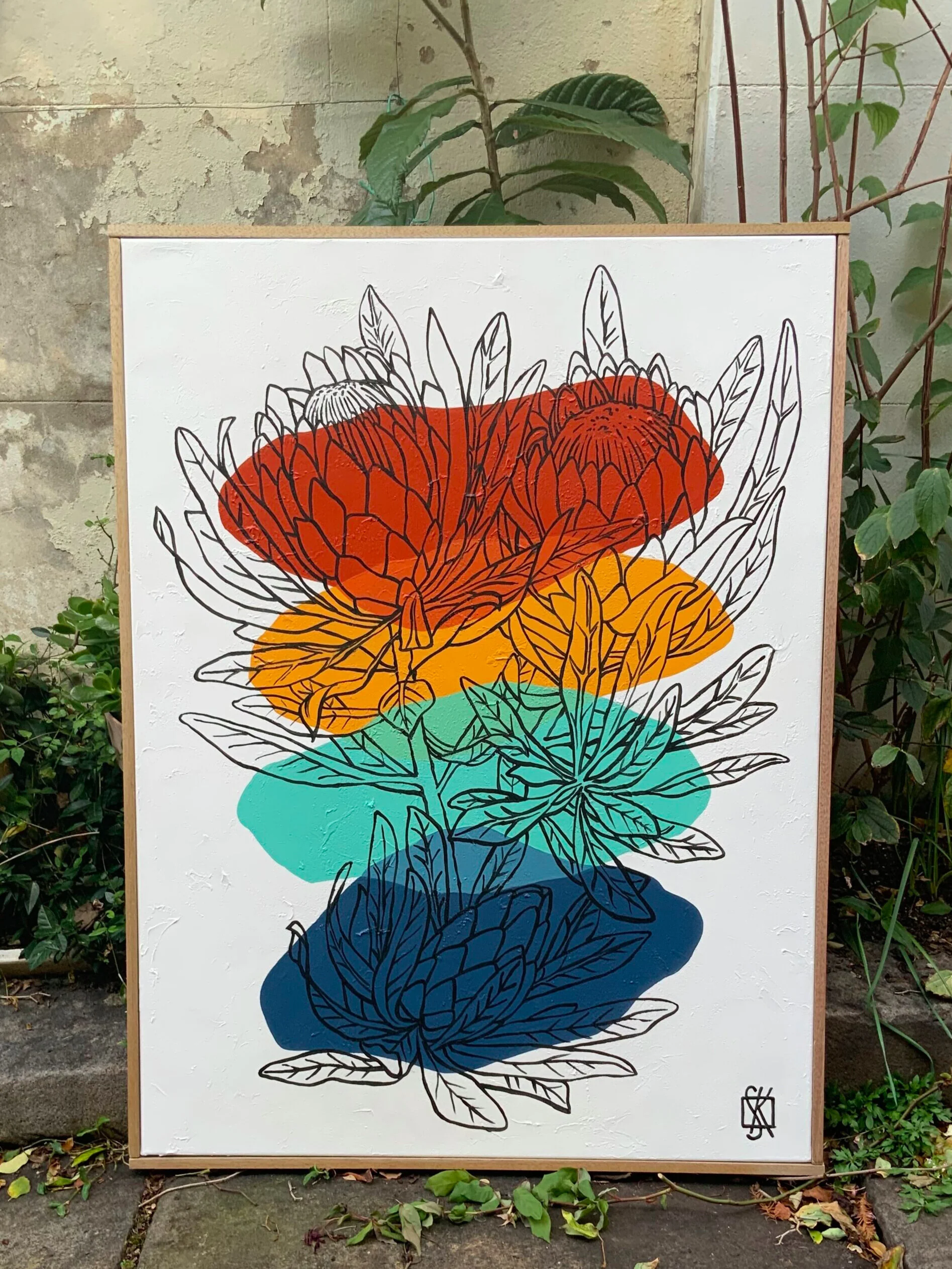 Protea Group in Rust/Aqua
