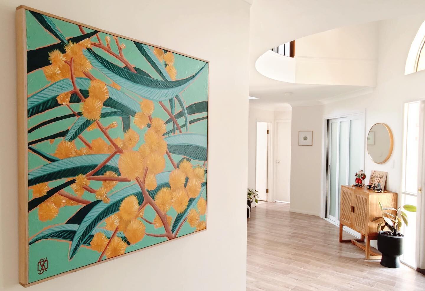 So pleased to see &ldquo;Acacia in Aqua&rdquo; settled into its forever home in QLD.  Thank you to collector for sharing the pics and for bringing my art into your lovely home! ❤️ #artistsoninstagram #artforyourhome #artforsalebyartist #artforthehome