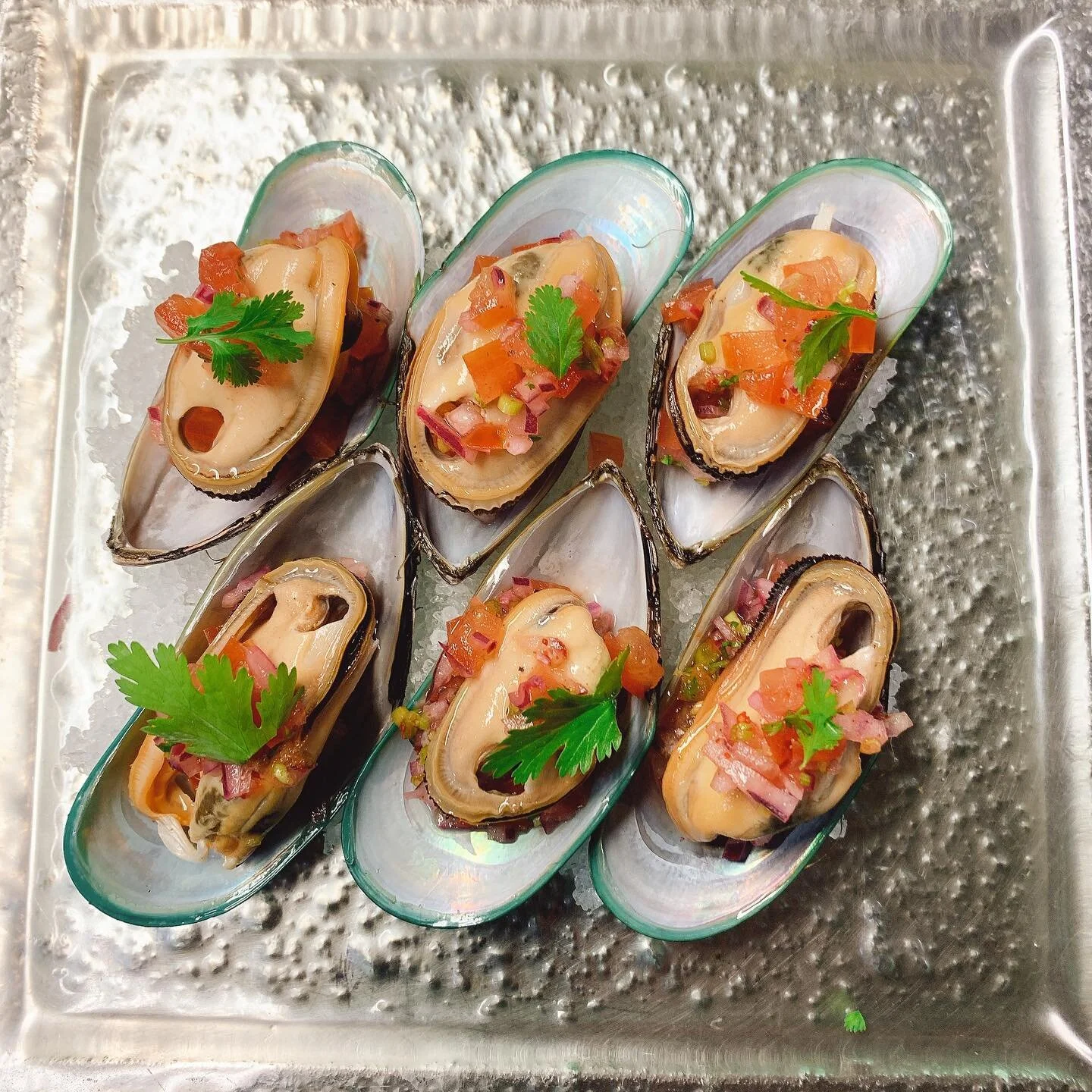 Tonight&rsquo;s special: Green Lipped Mussels A La Chalaca - steamed mussels with red onion, tomato, lemon &amp; coriander