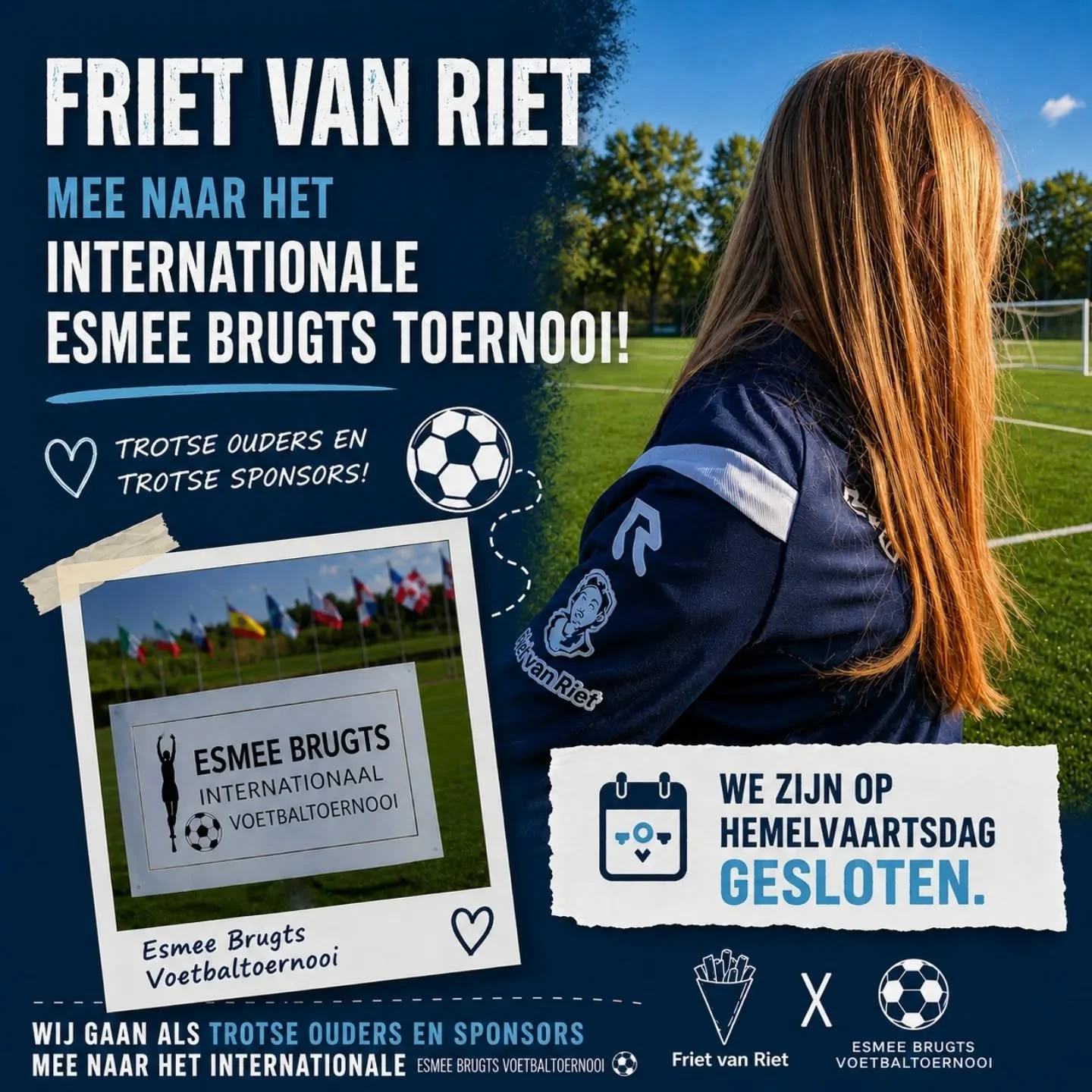 🚨 ☝️Wij zijn donderdag 14 mei (Hemelvaartsdag) gesloten ❌

We gaan als sponsors en trotse ouders de meiden van Boeimeer support-eren op het internationale Esmee Brugts Toernooi.

Hup Boeimeer ⚽

De rest van de week gewoon open 💯 🍟