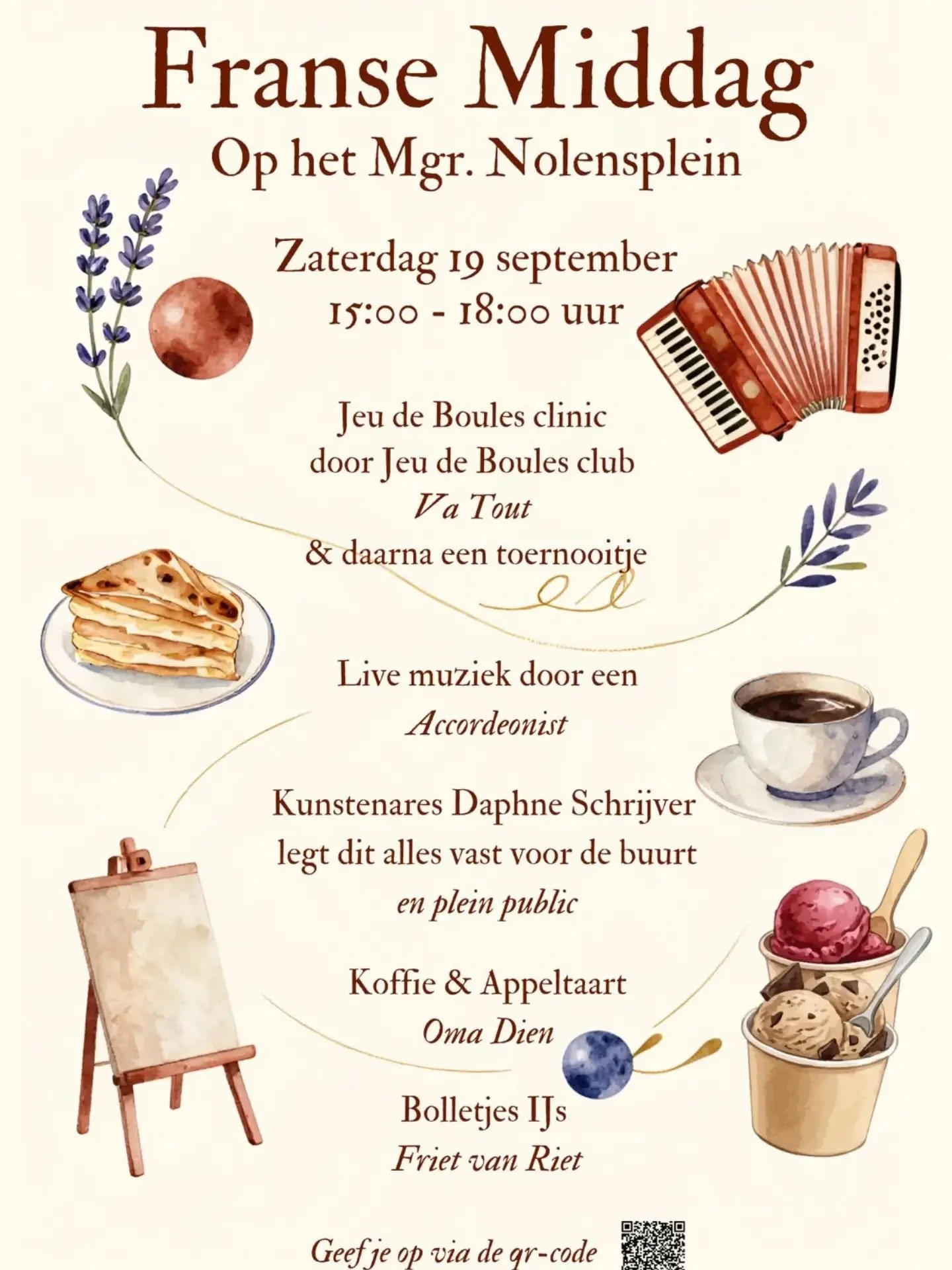 Bonjour! 🇫🇷 Kom je ook op 19 sept een potje jeu de boulen op ons mooie plein?!

Regels onbekend? Geen ballen? Pas de probl&egrave;me!

Dit wordt allemaal geregeld door de buurt met behulp van jeu de boules vereniging va-tout uit Breda.

Het beloofd