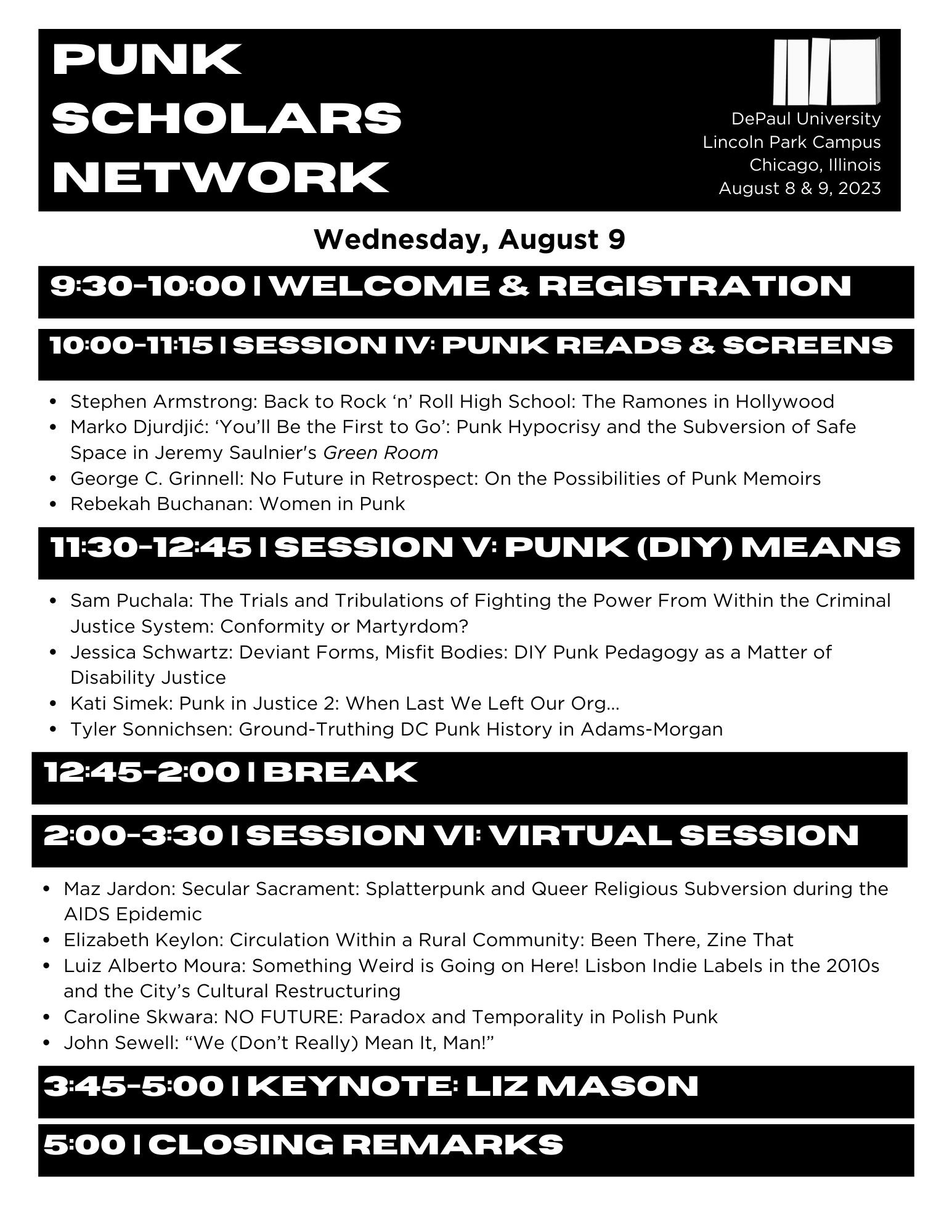 PSN US/Canada Conference Schedule — Punk Scholars Network