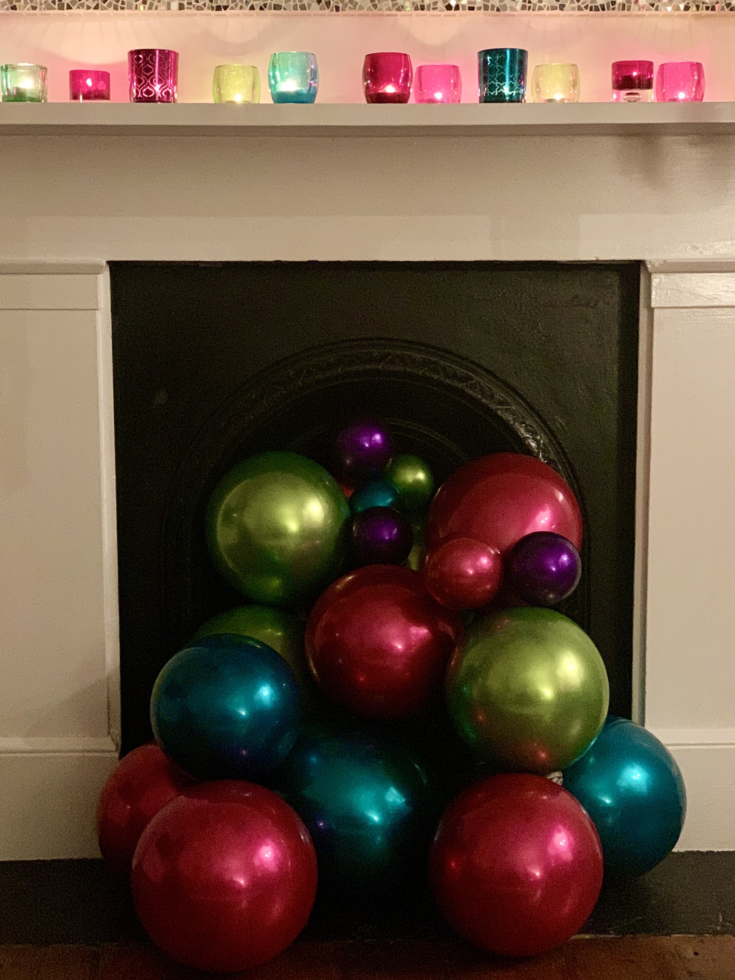 Multi coloured Christmas chimney balloons - Shenanigans.jpeg