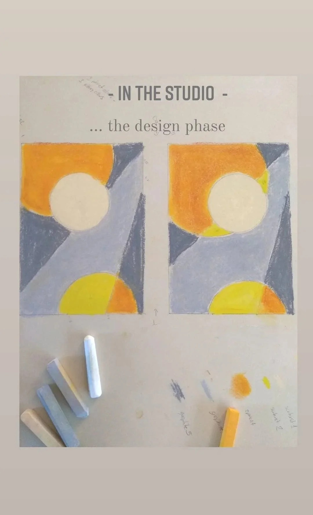 pastels and paper with a design for a new tapestry