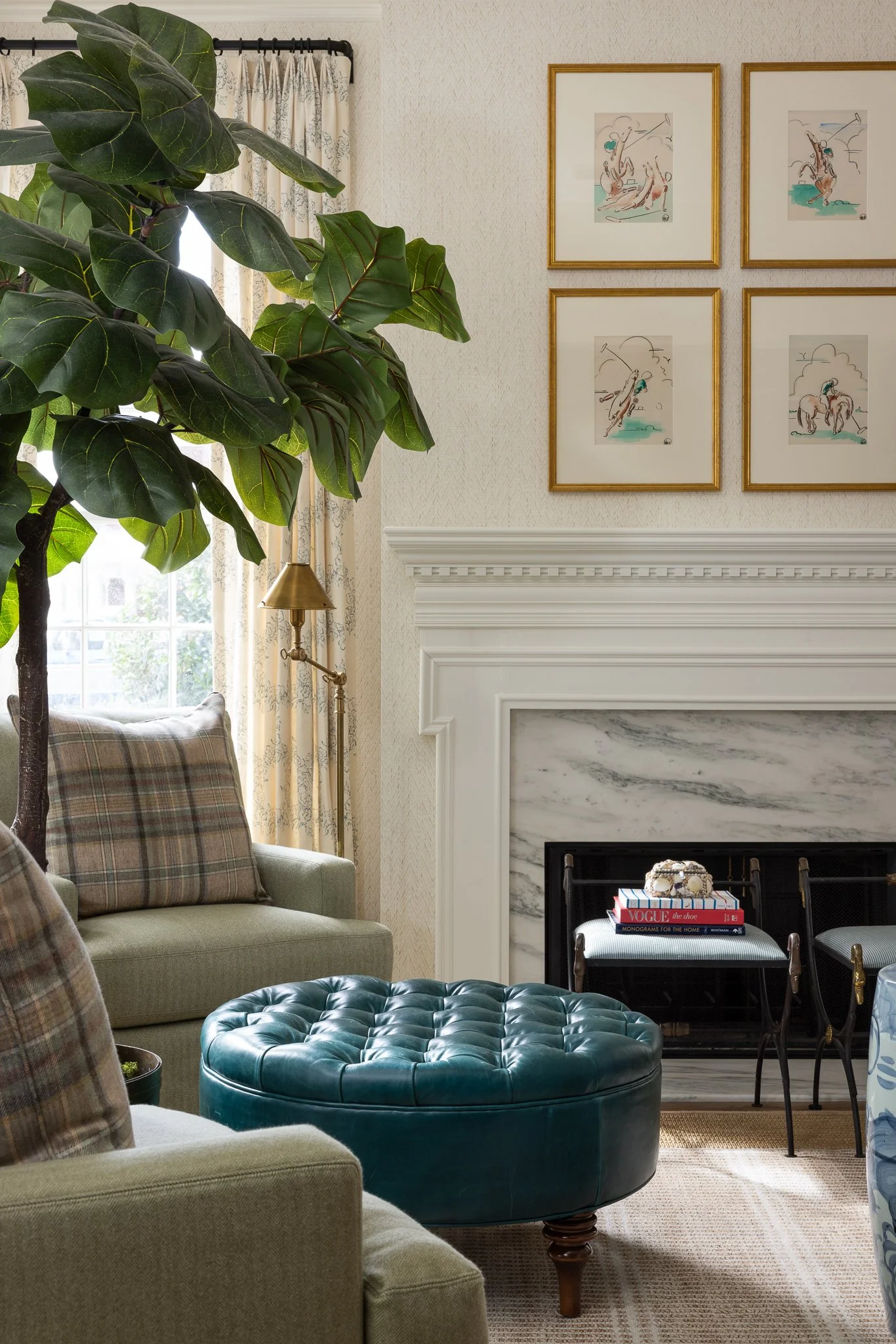 Multiple seating areas in the living room create individual conversation spots.